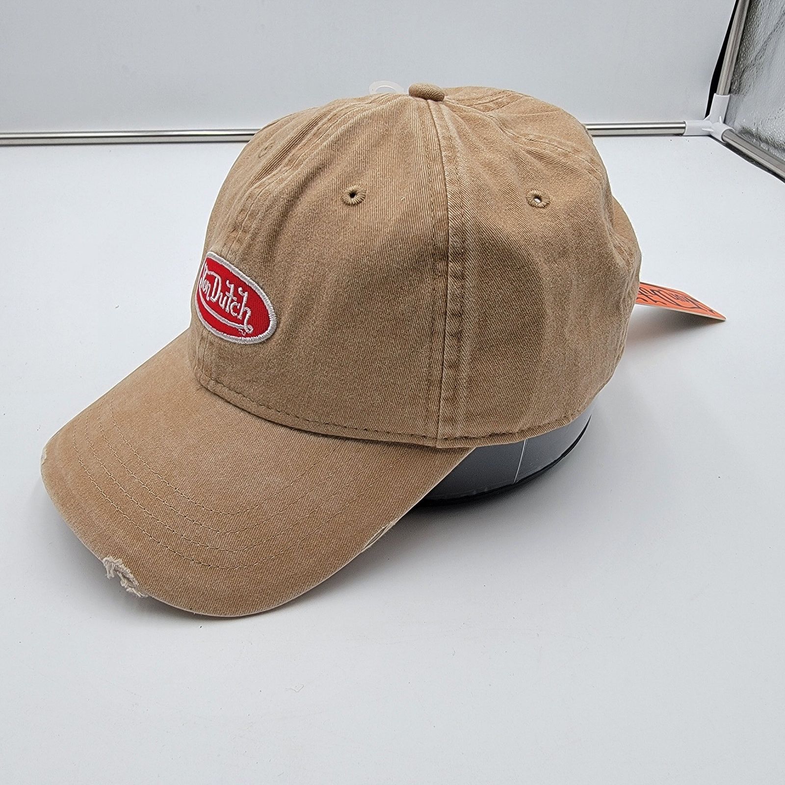 Von Dutch Von Dutch Distressed Denim Adjustable Dad Cap in Beige Size ONE SIZE - 2 Thumbnail