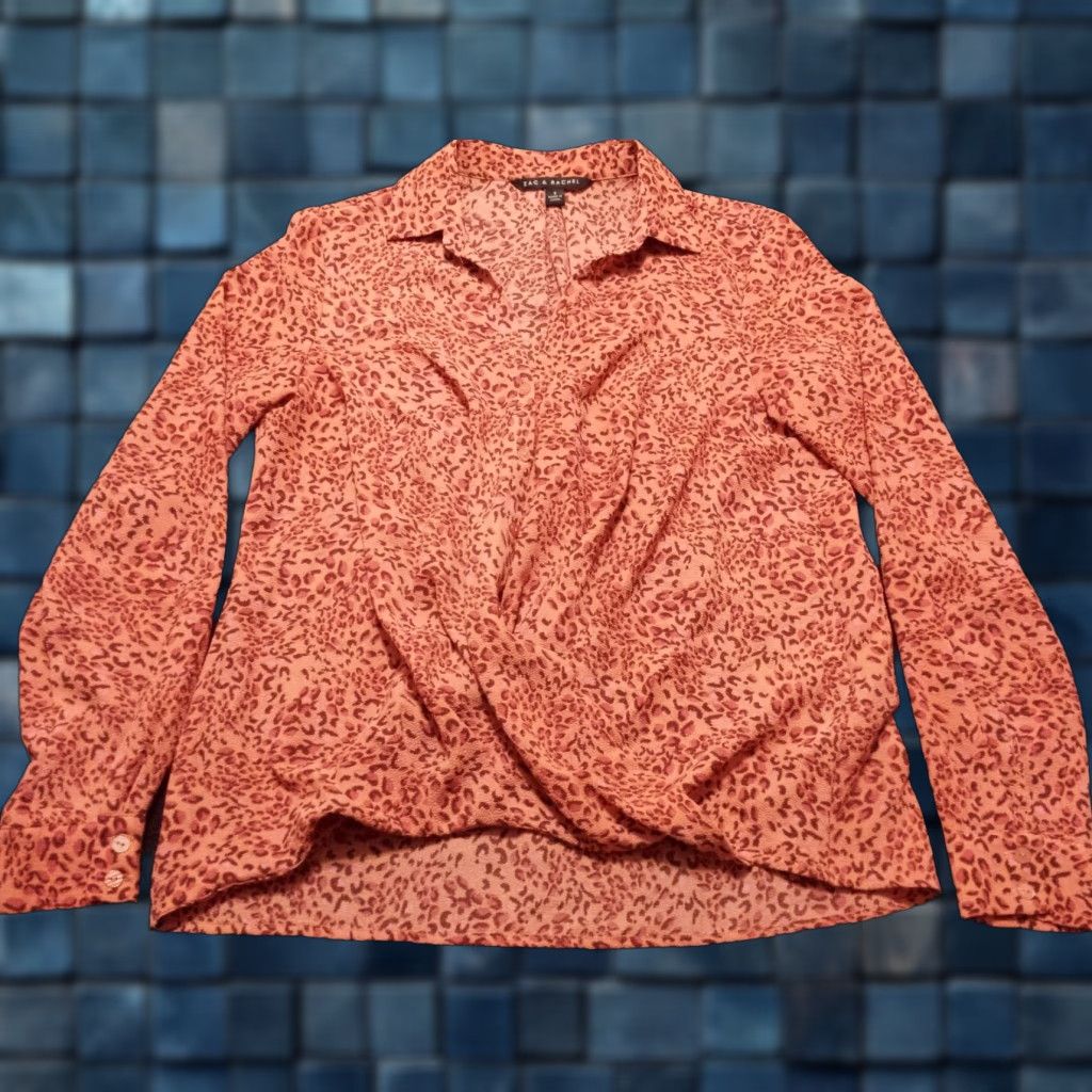Vintage Zac & Rachel Womens Small Shirt Long Sleeve Collared Pink Animal Print V-Neck Size S / US 4 / IT 40 - 1 Thumbnail
