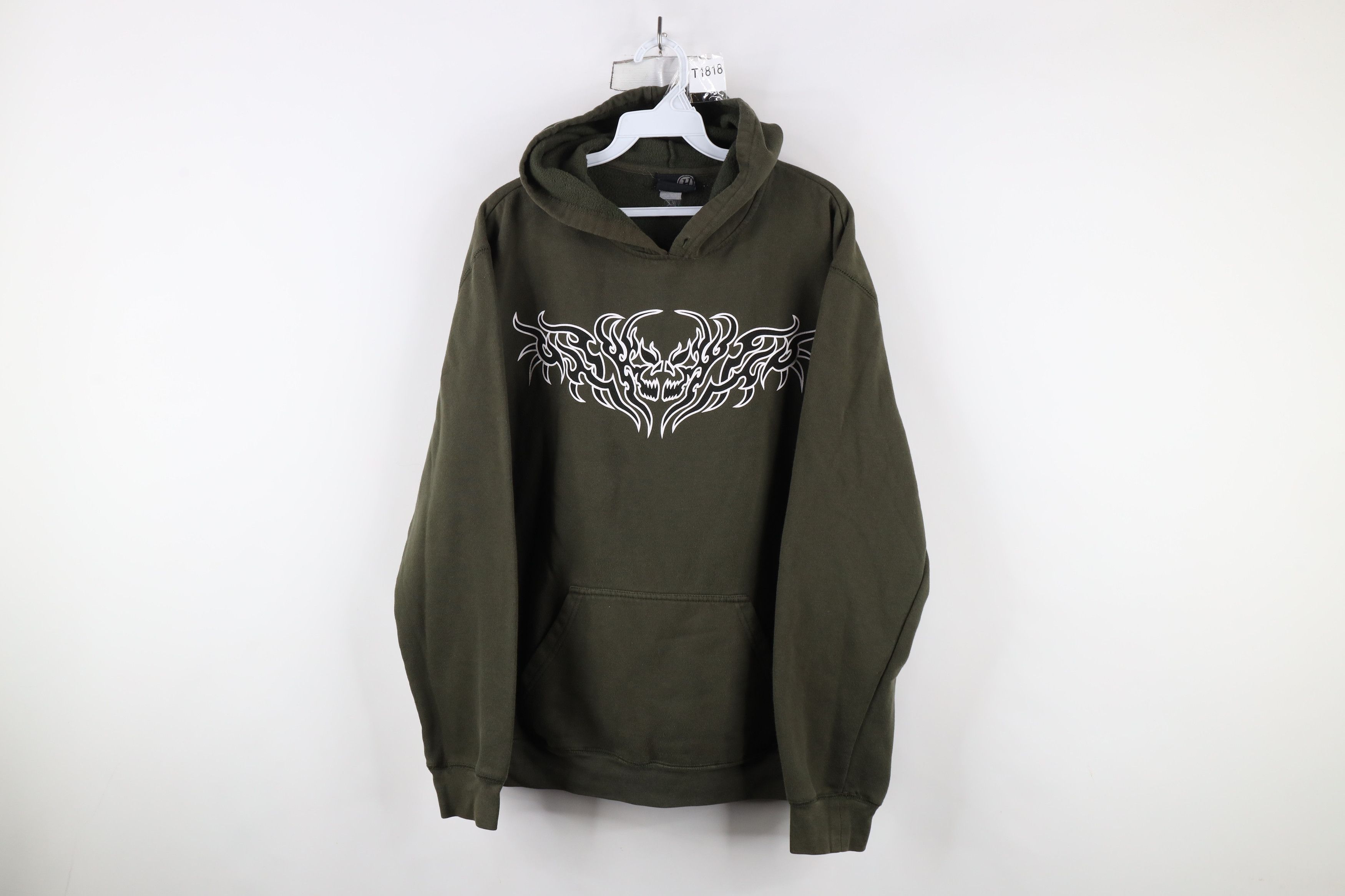 Vintage Vintage 90s Y2K Streetwear Skeleton Tribal Hoodie Green Size US L / EU 52-54 / 3 - 1 Thumbnail