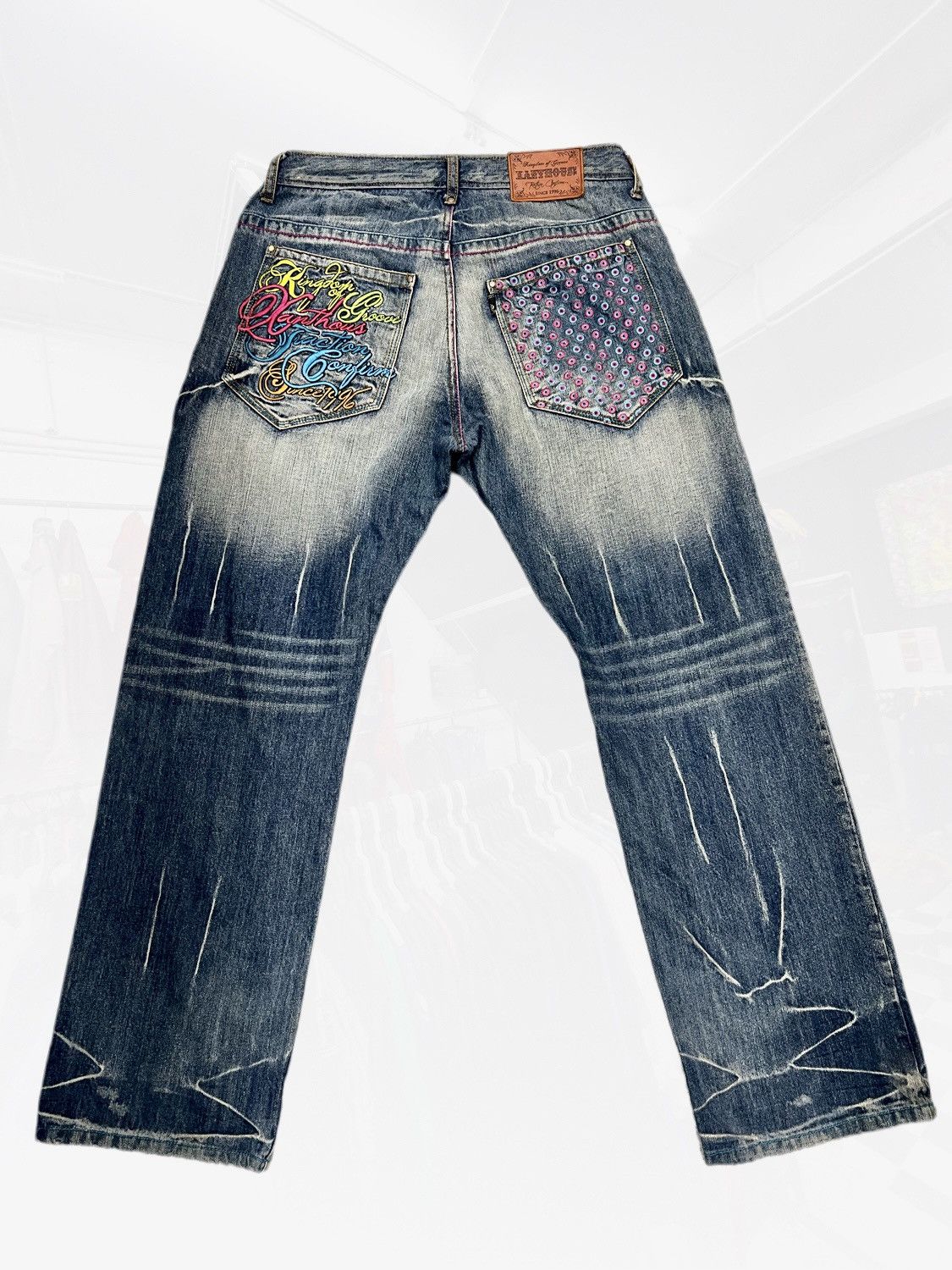 Japanese Brand XANTHOUS Mudwash Flame Baggy Denim Size US 33 - 2 Thumbnail