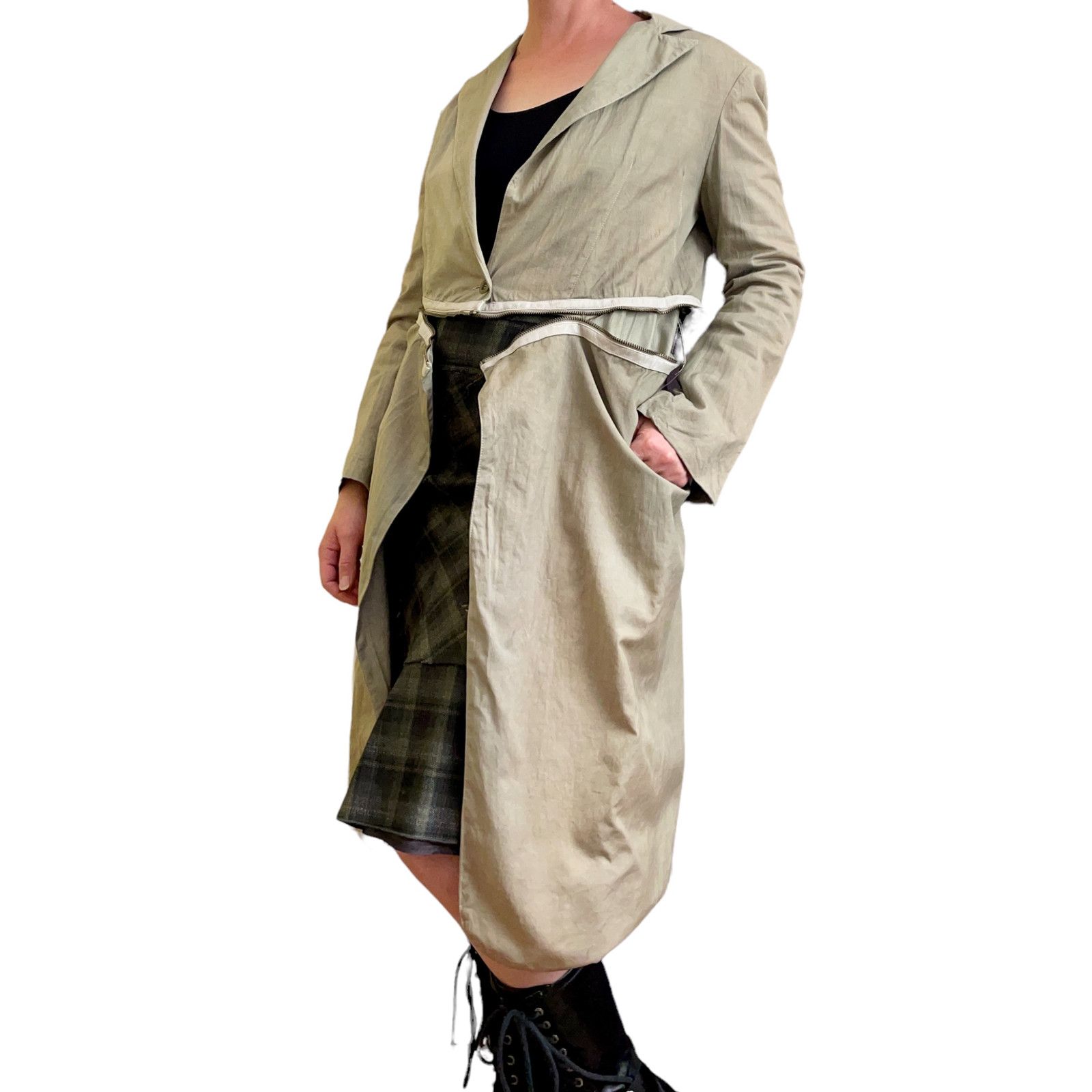 Sandrine Philippe Sandrine Philippe Beige Paneled Zip Waist Deconstructed Coat Size S / US 4 / IT 40 - 1 Thumbnail