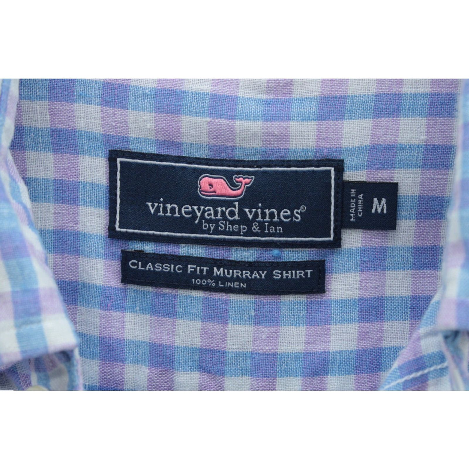 Vineyard Vines VINEYARD VINES Murray 100% Linen Shirt Mens Medium Purple Check Long Sleeve Shirt Size US M / EU 48-50 / 2 - 6 Thumbnail