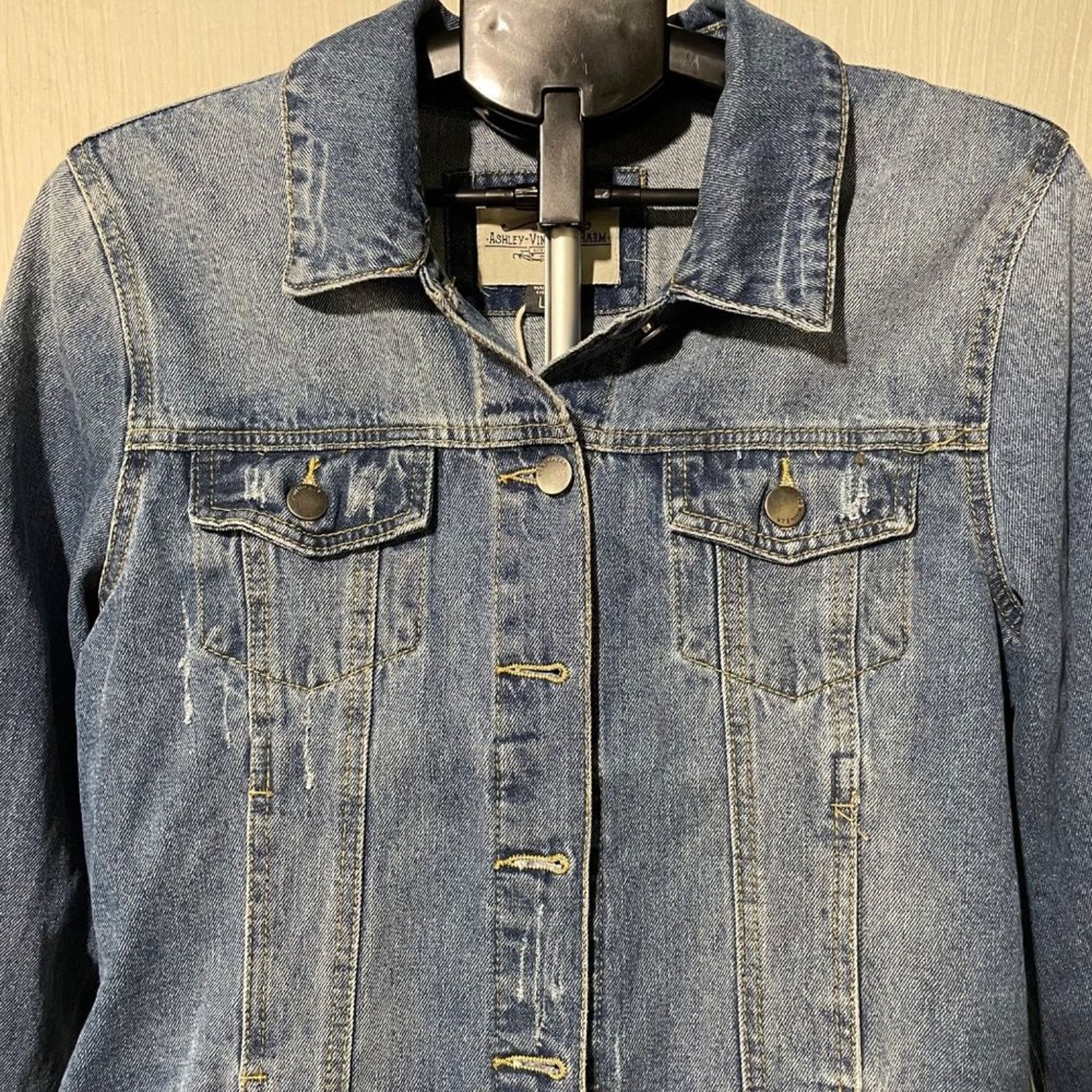 Other Ashley Vintage Charm Distressed Denim Jacket New Large Size L / US 10 / IT 46 - 3 Thumbnail