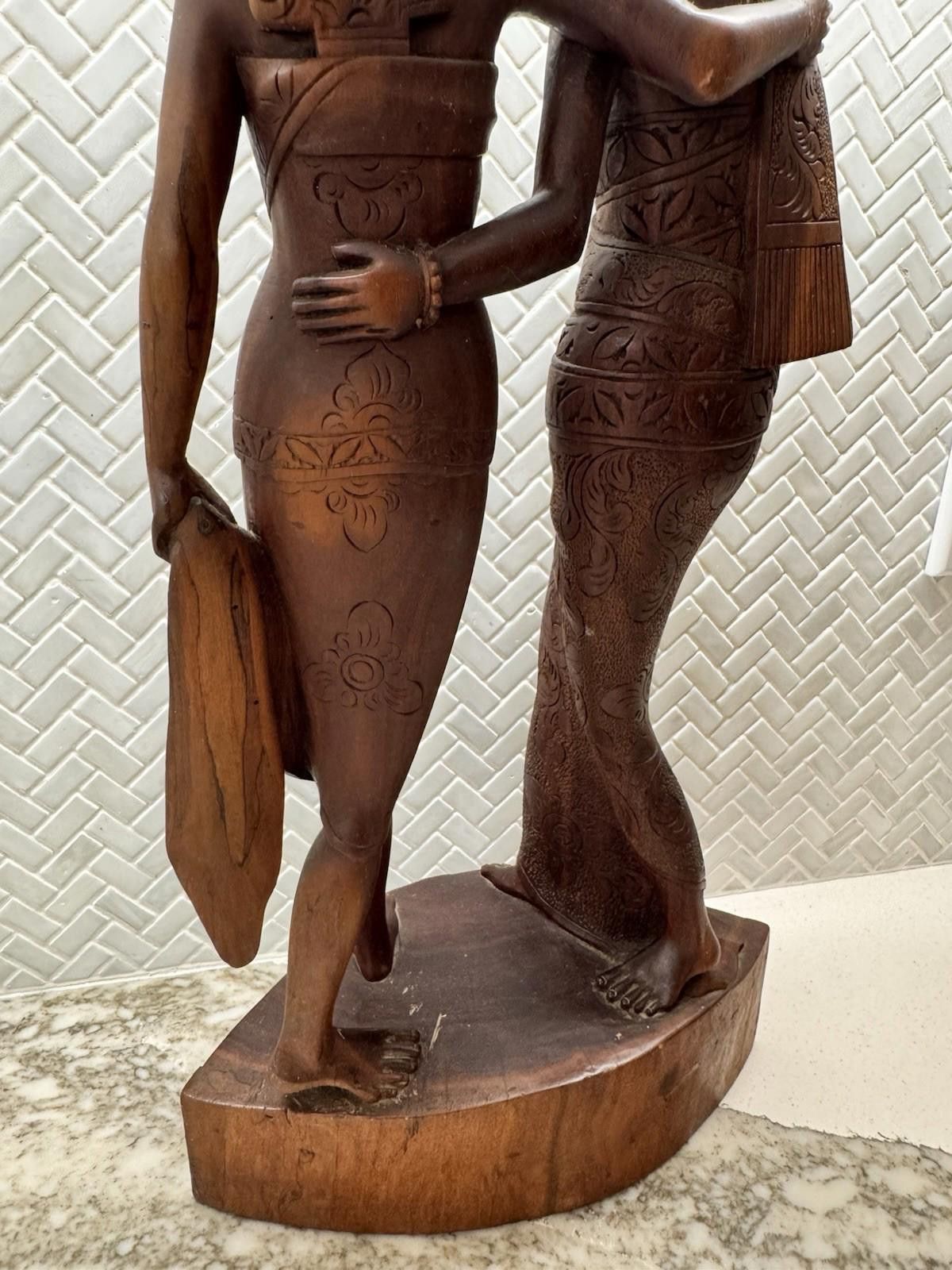 Designer Vintage BALI WOMANS Hand Carved WOOD Sculpture Couple Statue Size ONE SIZE - 9 Thumbnail