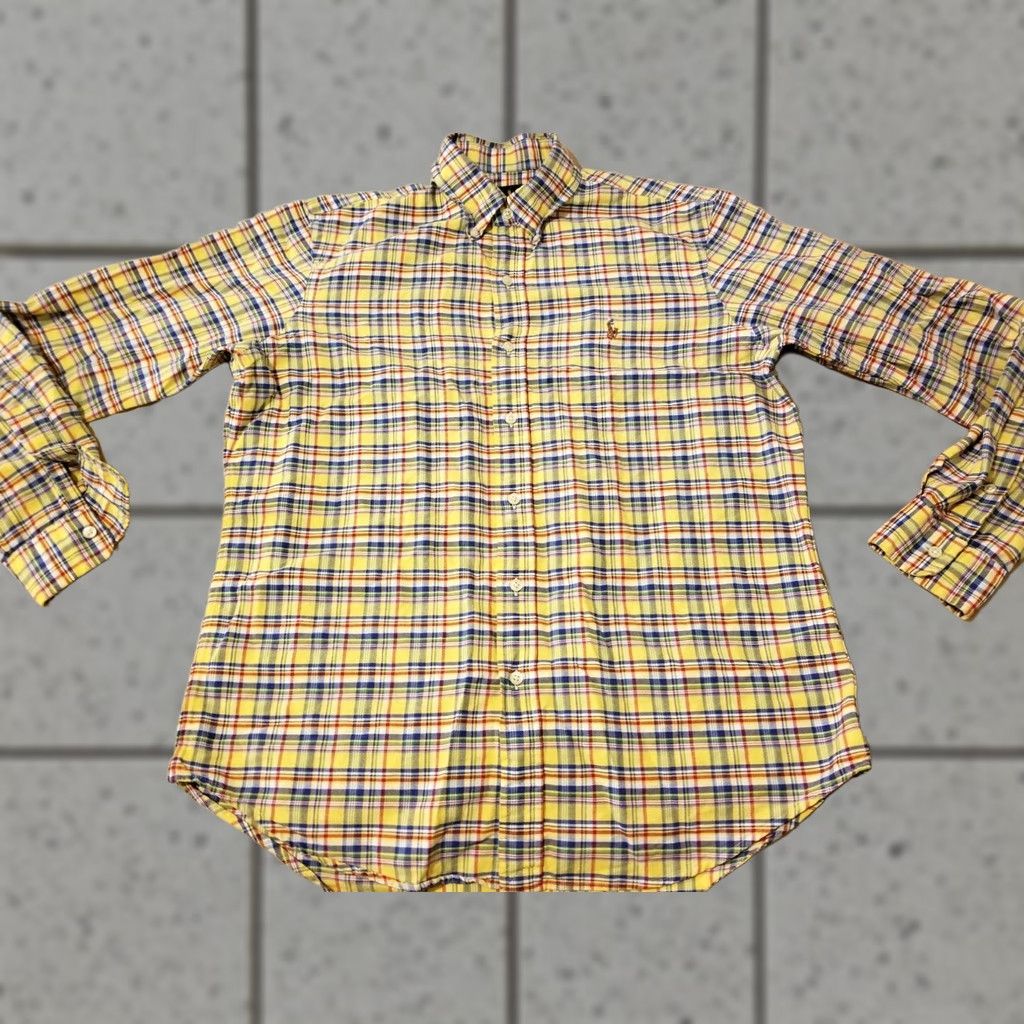 Polo Ralph Lauren VINTAGE Polo Ralph Lauren Mens Polo Shirt M Yellow Plaid Cotton Button-Up Long Sleeve M Size 40R - 1 Thumbnail