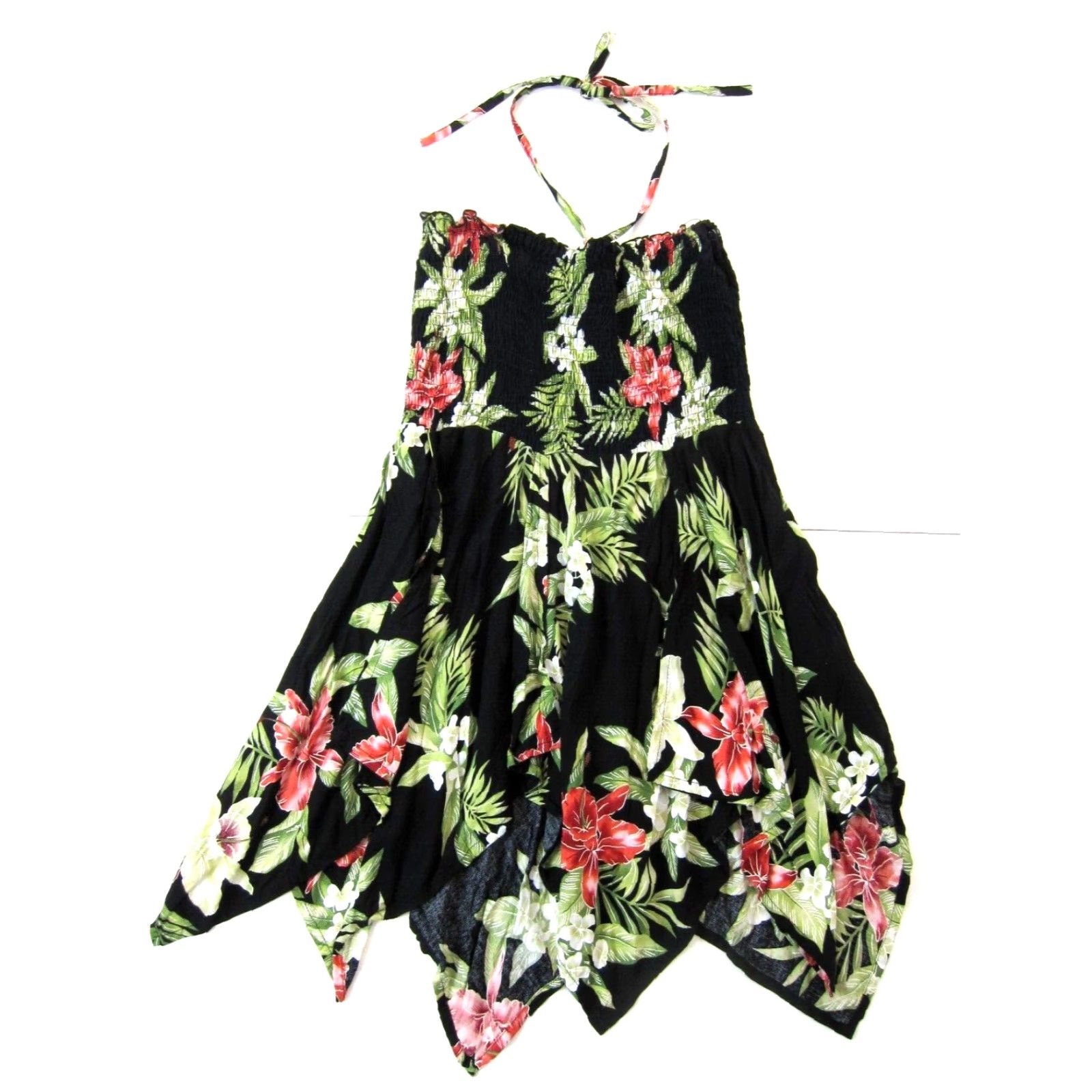 Vintage Tropical Group Hawaii Floral Halter Tank Sun Dress S-M Black Rayon Pants? Size S / US 4 / IT 40 - 2 Thumbnail