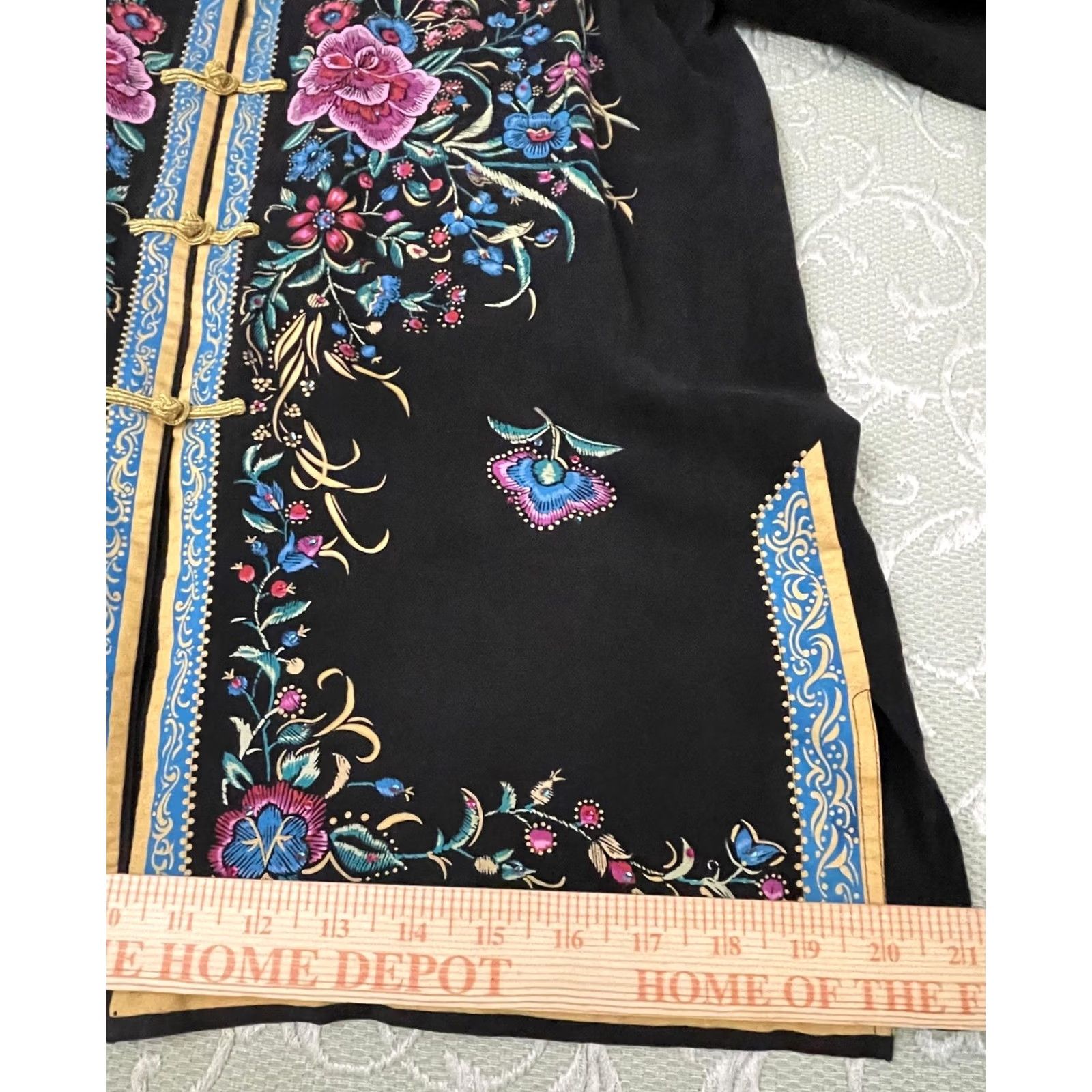Vintage Diane Gilman Jacket Womens M Black Silk Embroidered Floral Frog Closure Kimono Style Size M / US 6-8 / IT 42-44 - 7 Thumbnail
