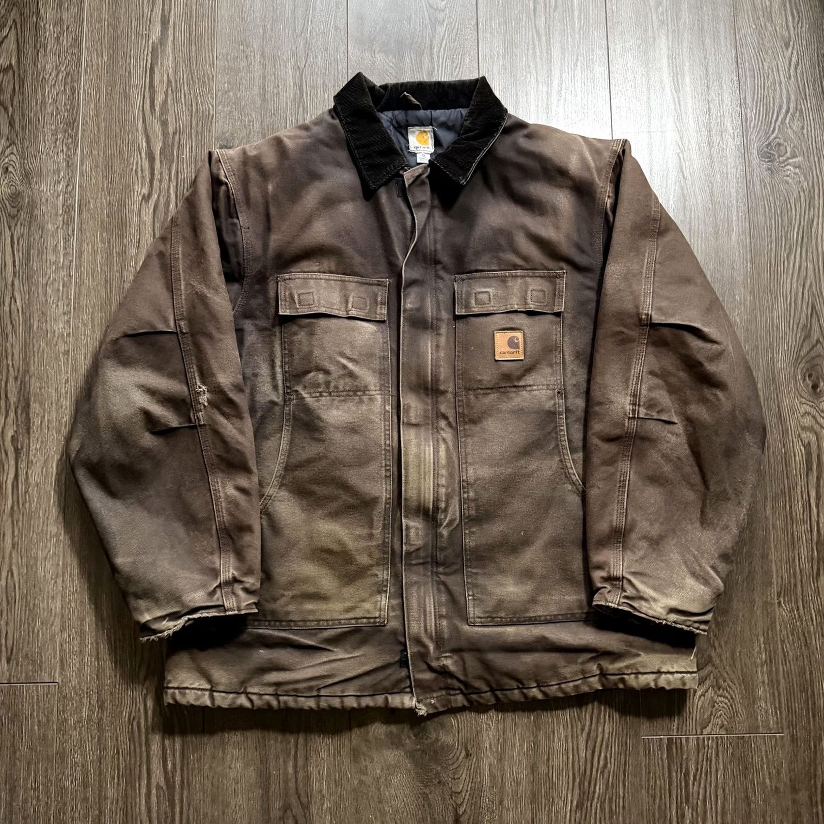 Carhartt VINTAGE Carhartt Coat Brown Mens XLT Duck Canvas Work Wear Faded Distressed Parka Full Zip Insulated Lined Pockets Mens Size US XL / EU 56 / 4 - 2 Thumbnail