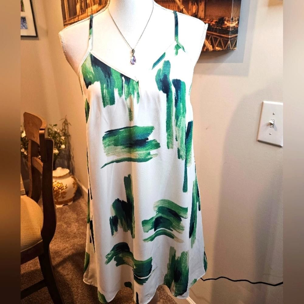 Designer Stylish Green Brushstroke Slip Dress Size S / US 4 / IT 40 - 1 Thumbnail