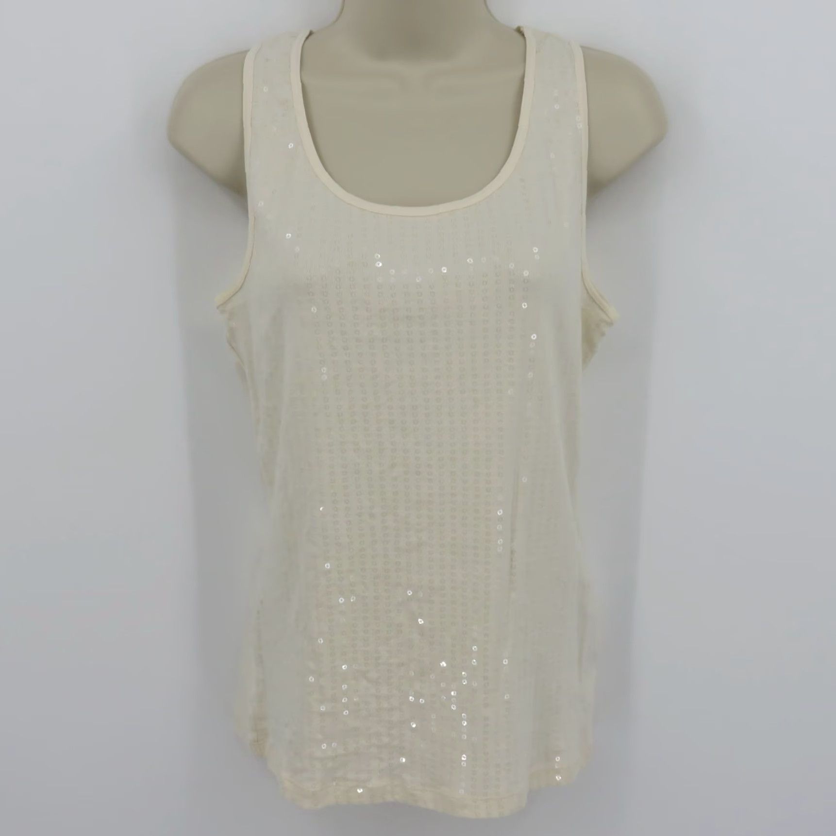 Chaps VINTAGE Chaps Tank Top Shirt Women L Ivory Sequin Sleeveless Scoop Neck Cotton Size L / US 10 / IT 46 - 7 Thumbnail