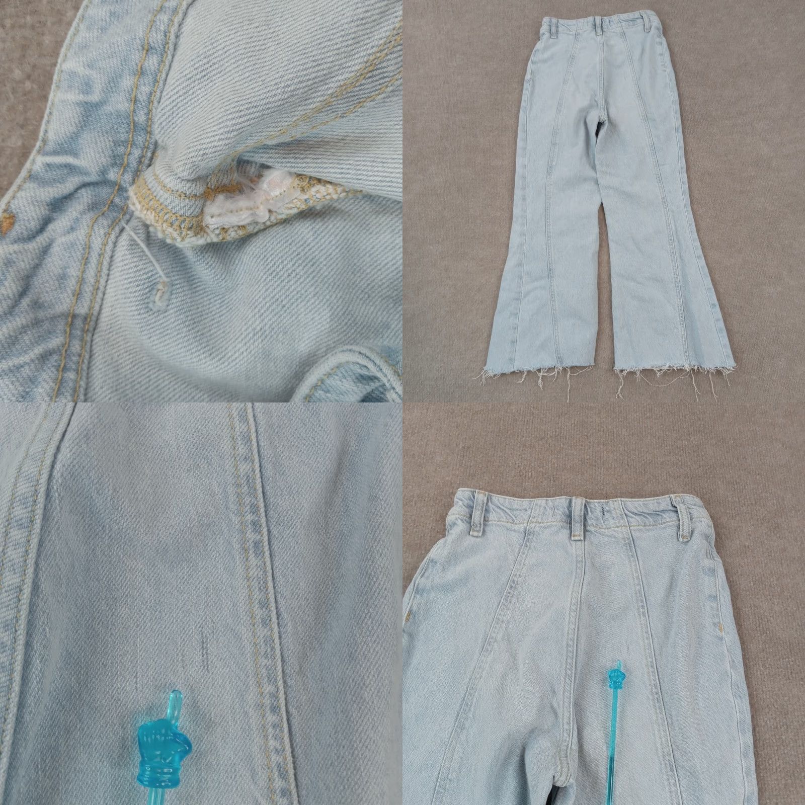Vintage Womens High Rise Flare Leg Blue Denim Cropped Frayed Jeans Size 25 We The Free Size 42" / US 20 - 8 Thumbnail