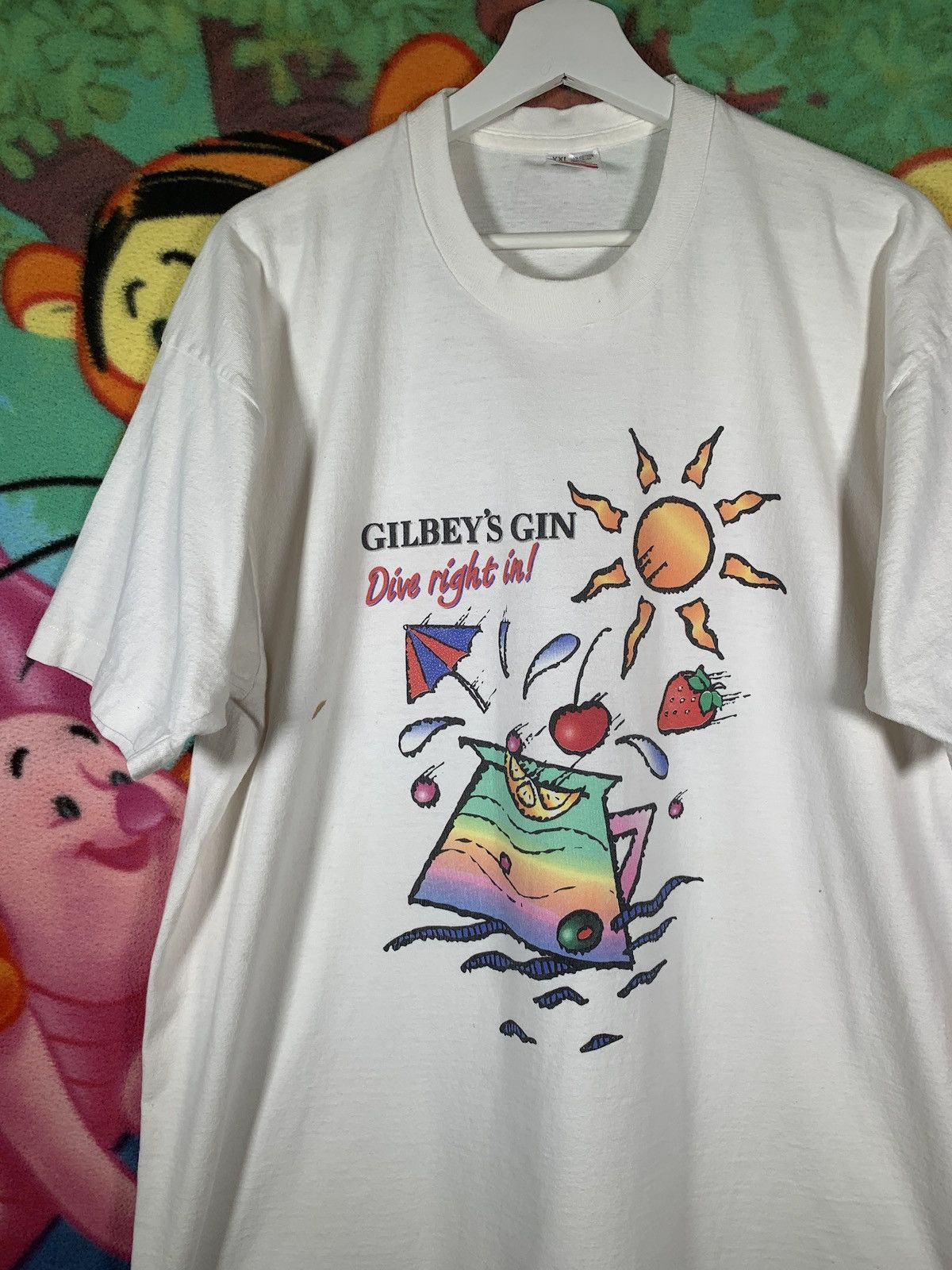 Fruit Of The Loom × Vintage Vintage 90s Gilby's Gin Dive Right In T Shirt Single Stitch Size US XXL / EU 58 / 5 - 1 Thumbnail
