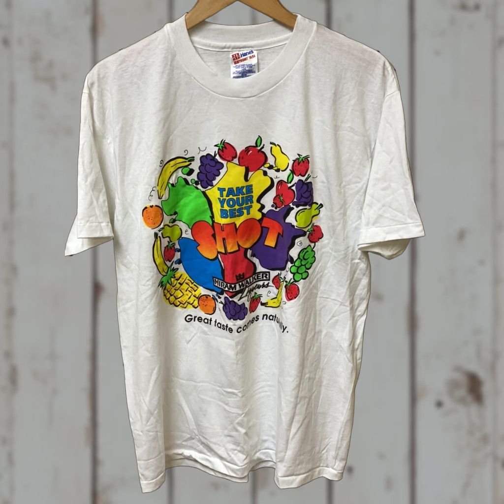 Vintage VINTAGE Mens Large T-Shirt Hiram Walker Booze Liqueurs 90s White Short Sleeve Crew Neck Single Stitch Cotton Blend Mens Size US L / EU 52-54 / 3 - 1 Thumbnail