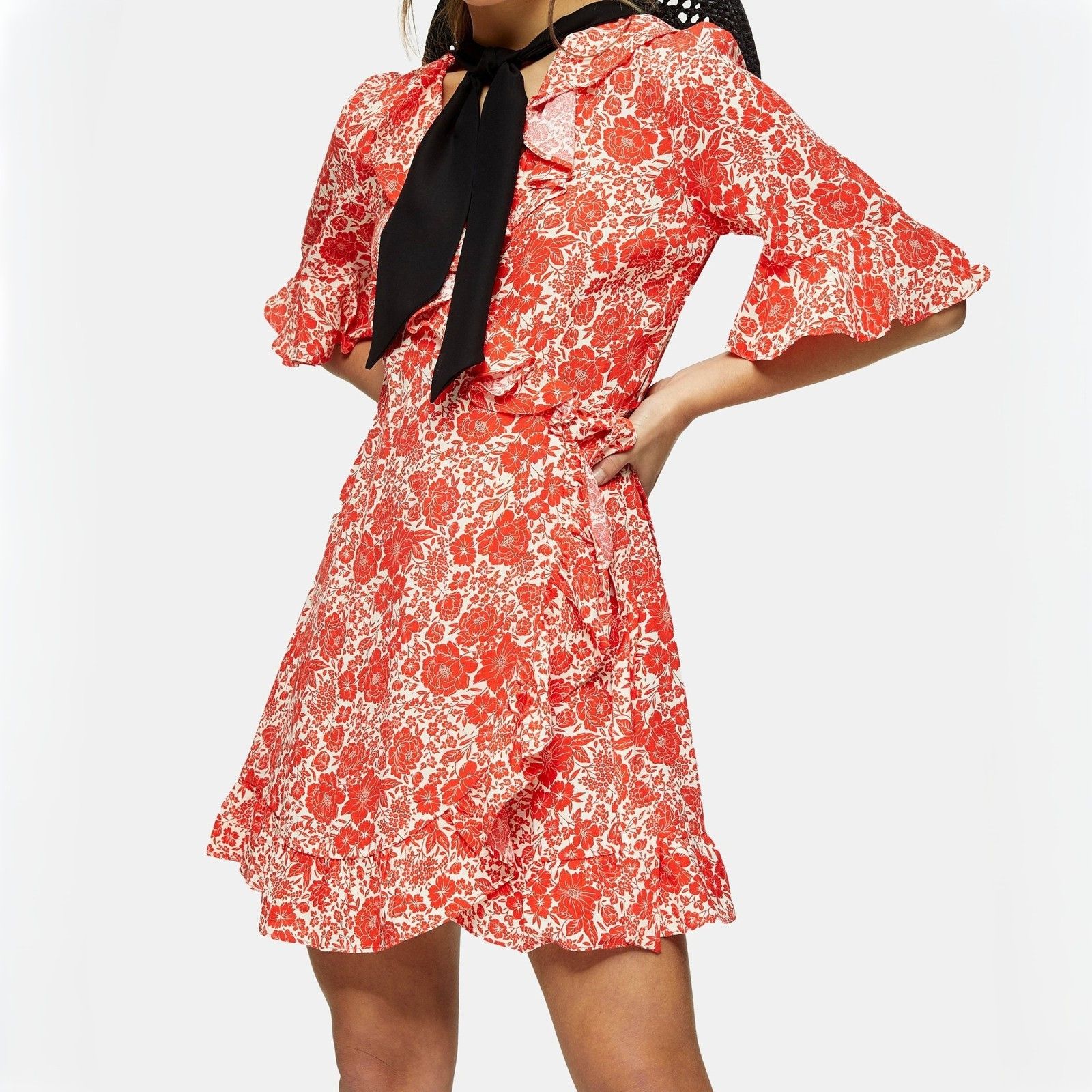 Topshop Floral Print Ruffle Wrap Mini Dress in Petite US 2 NWT $75 Size XS / US 0-2 / IT 36-38 - 1 Thumbnail