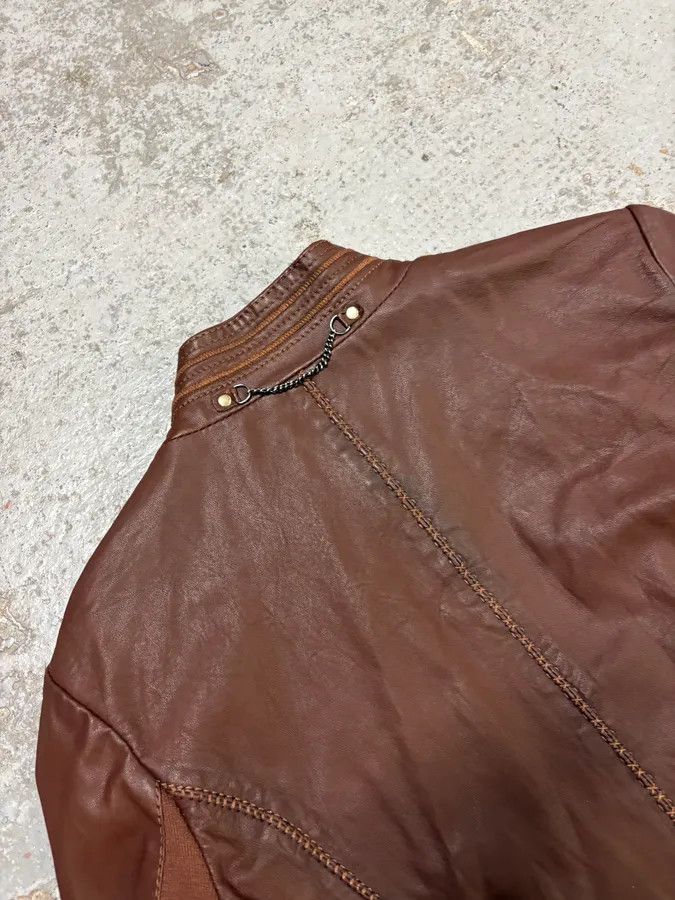 Marithe + Francois Girbaud 2000s Marithé + François Girbaud Brown Asymmetrical Leather Jacket Size S / US 4 / IT 40 - 9 Thumbnail