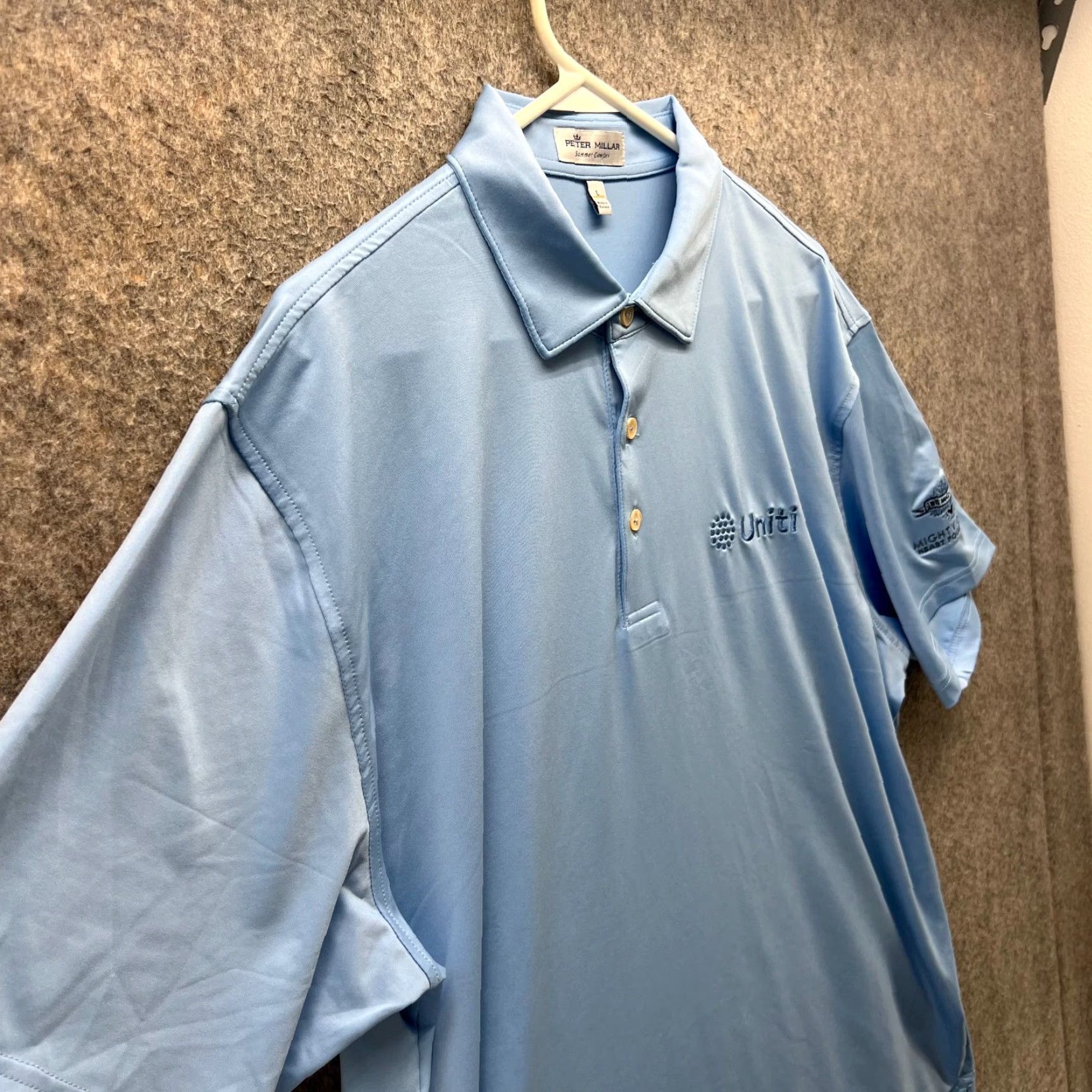 Peter Millar Peter Millar Polo Shirt Mens Large Blue Summer Comfort Performance Mighty Oaks Shirt Short Sleeve Solid Pattern Golf Apr 90s? Size US L / EU 52-54 / 3 - 4 Thumbnail