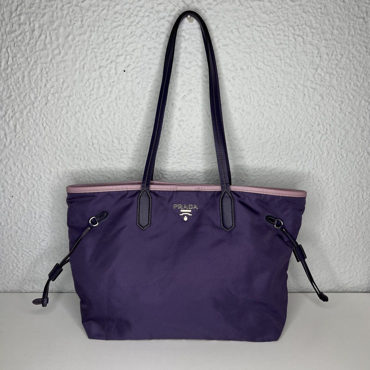 Prada Milano Shoulder Tote Shopper Bag Re Nylon Purple Logo Shoulder Bags