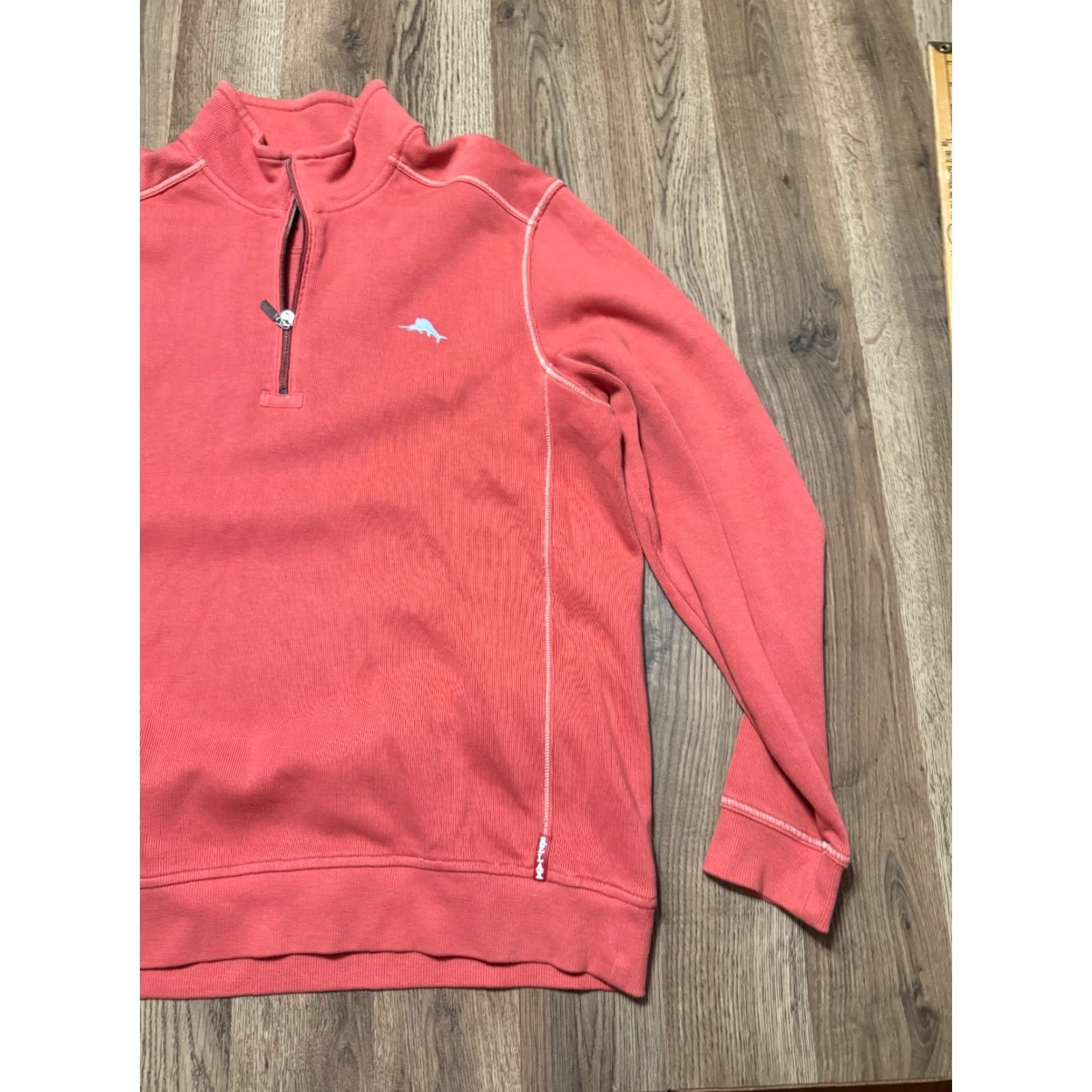 Tommy Bahama Tommy Bahama Sweater Men's Large Orange 1/4 Zipper Pullover RELAX Knit Cotton Mock Neck Long Sleeve Casual - Mens Size US L / EU 52-54 / 3 - 4 Thumbnail