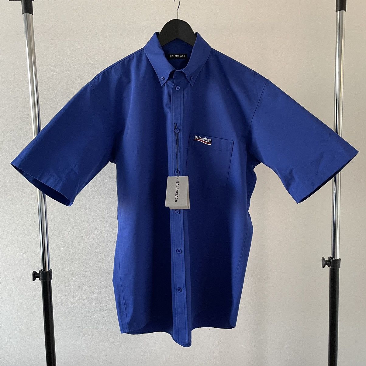 Image of Balenciaga Political Campaign Short Sleeve Shirt in Blue, Men's (Size Small)