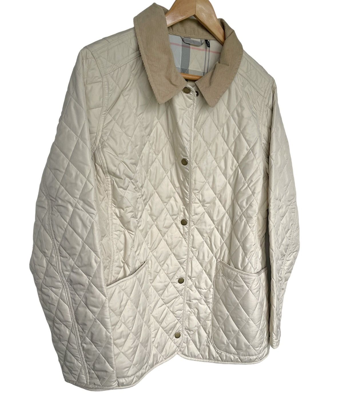 image of Barbour Quilted Tartan Lined Spring Annedale Jacket Pearl in Beige, Women's (Size XL)