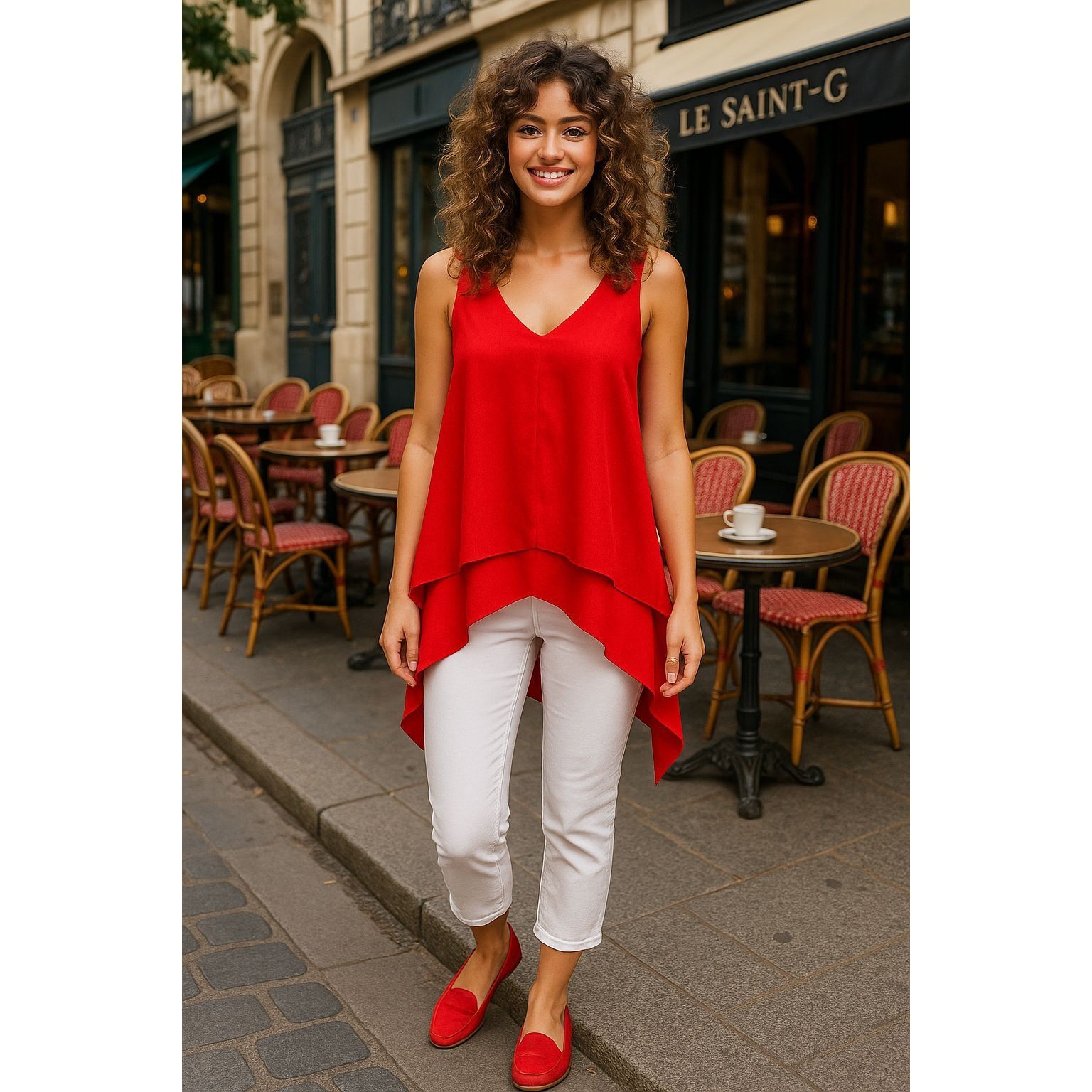 Ann Taylor Ann Taylor XL Red Chic Sleeveless Layered Tank Top V Neck Sh Size XL / US 12-14 / IT 48-50 - 1 Thumbnail