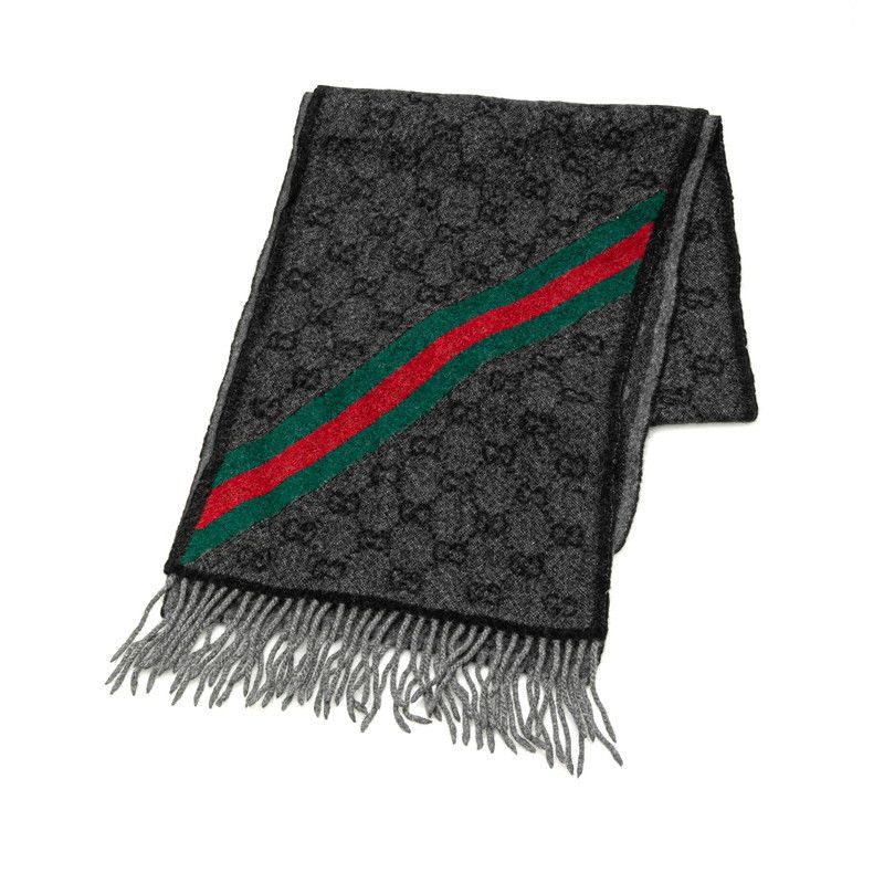 Gucci Gucci Gucci Wool GG Fringe Scarf Gray Canvas Scarf in Great Condition Size ONE SIZE - 1 Thumbnail