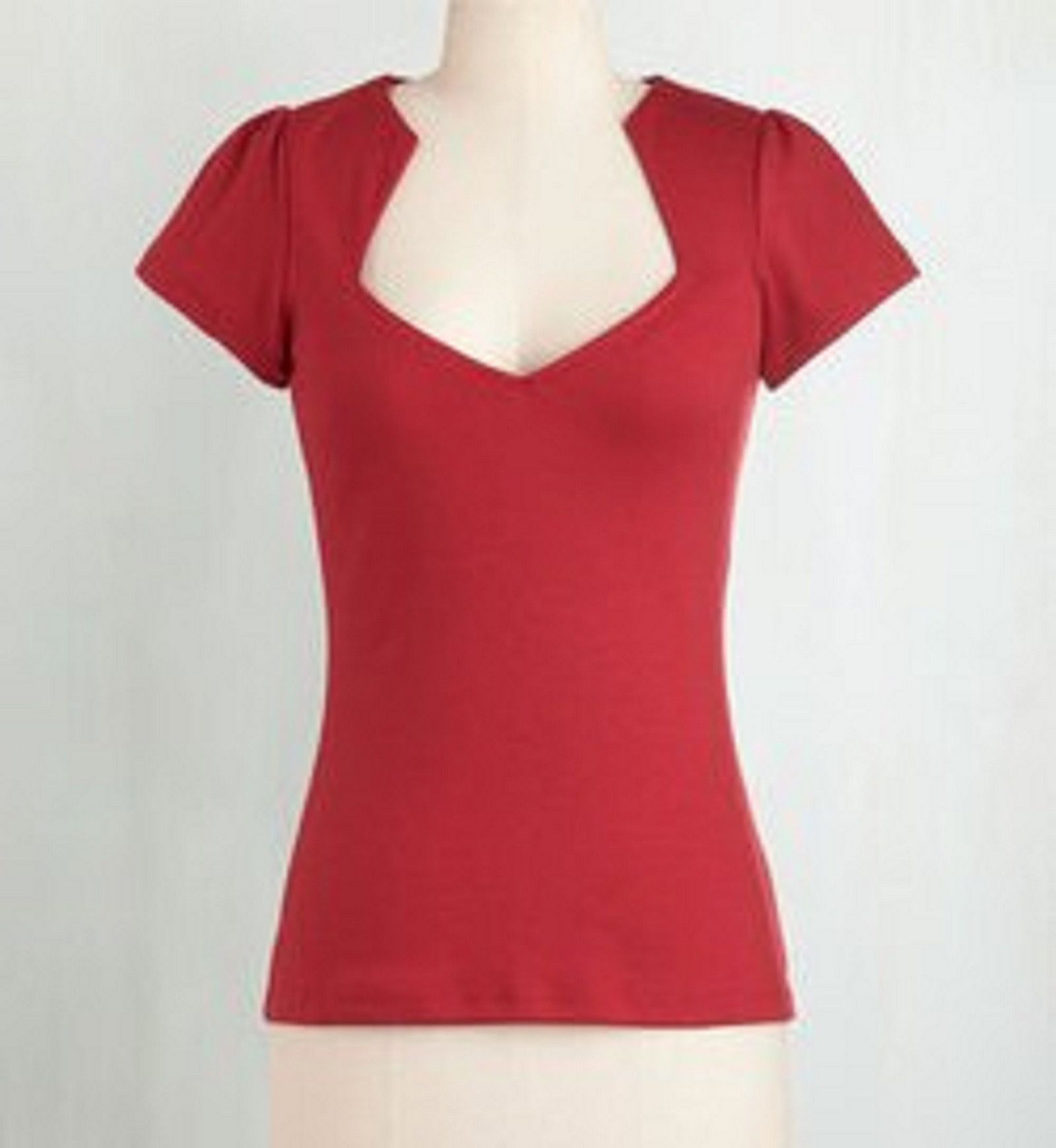 Other 50's Vintage Top V Neck Short Sleeve Fitted Tee Red Size XXL / US 16-18 / IT 52-54 - 1 Thumbnail