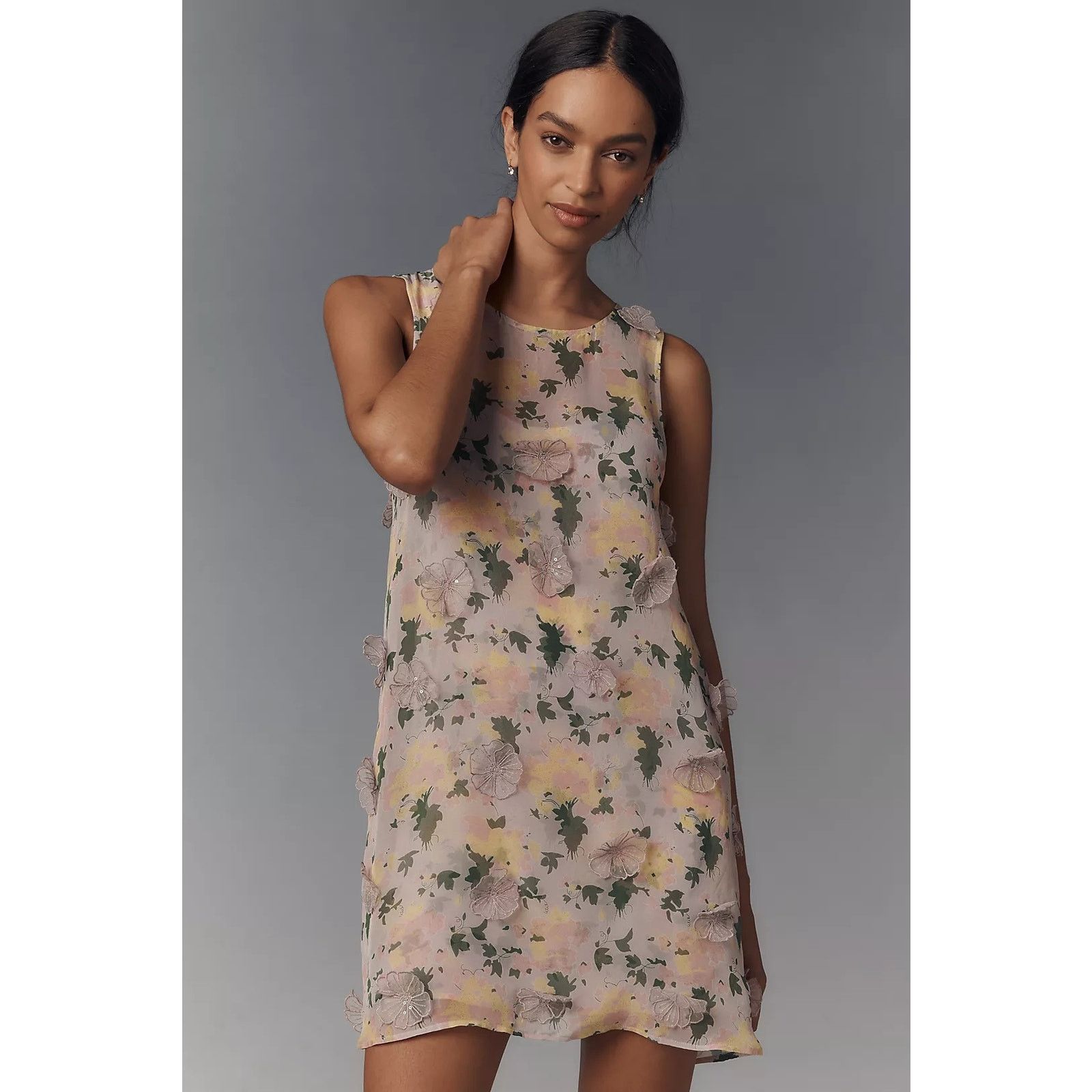 Anthropologie NWT Pinnacle Shruti Sancheti Sheer Pink Floral Mini Dress XL Size XL / US 12-14 / IT 48-50 - 3 Thumbnail