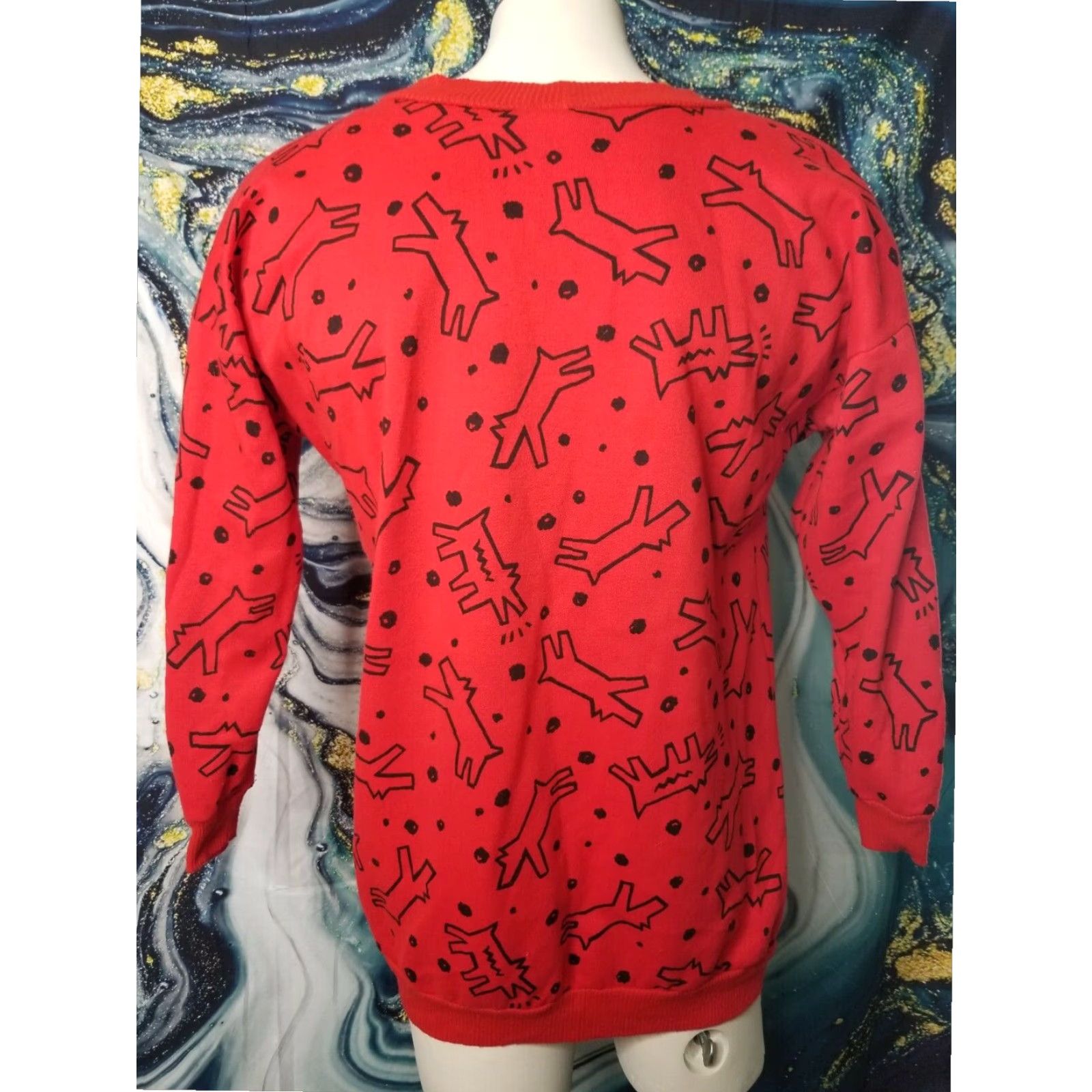 Vintage VINTAGE Keith Haring Graphic Pullover Sweatshirt AOP Red 1980s Large Mens Size US L / EU 52-54 / 3 - 2 Thumbnail