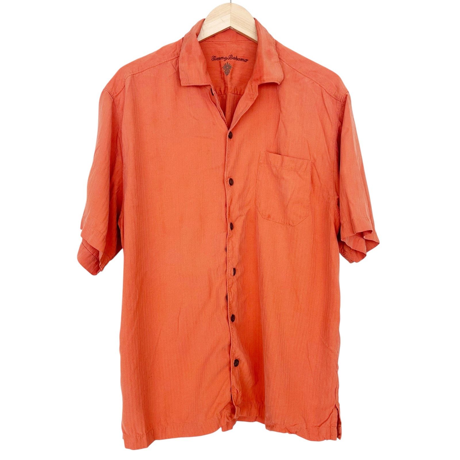 Tommy Bahama Tommy Bahama Orange 100% Silk Short Sleeve Button Down Sz L Size US L / EU 52-54 / 3 - 2 Thumbnail