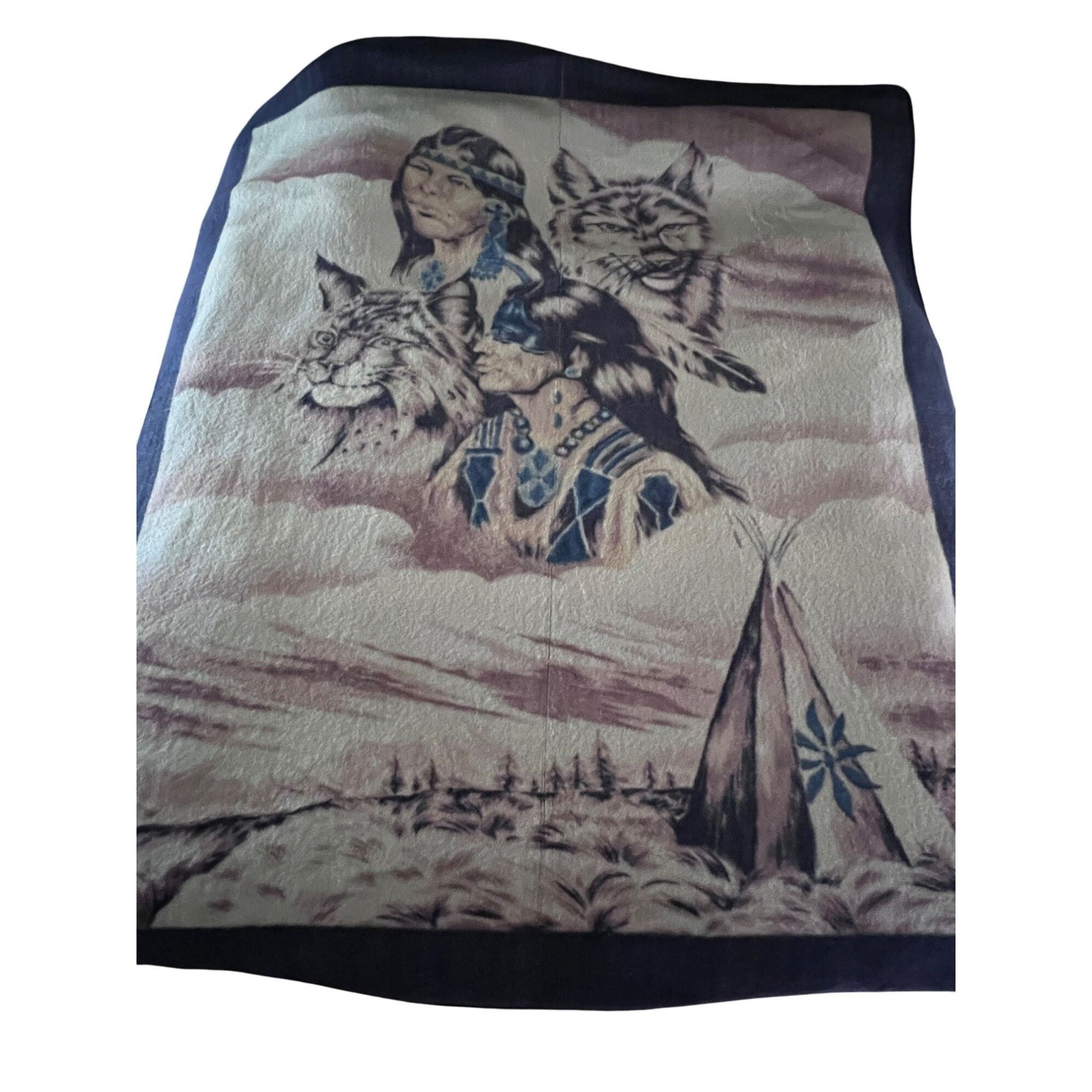 Vintage Native American Indian Reversible Plush Heavy Large Blanket Size ONE SIZE - 5 Thumbnail