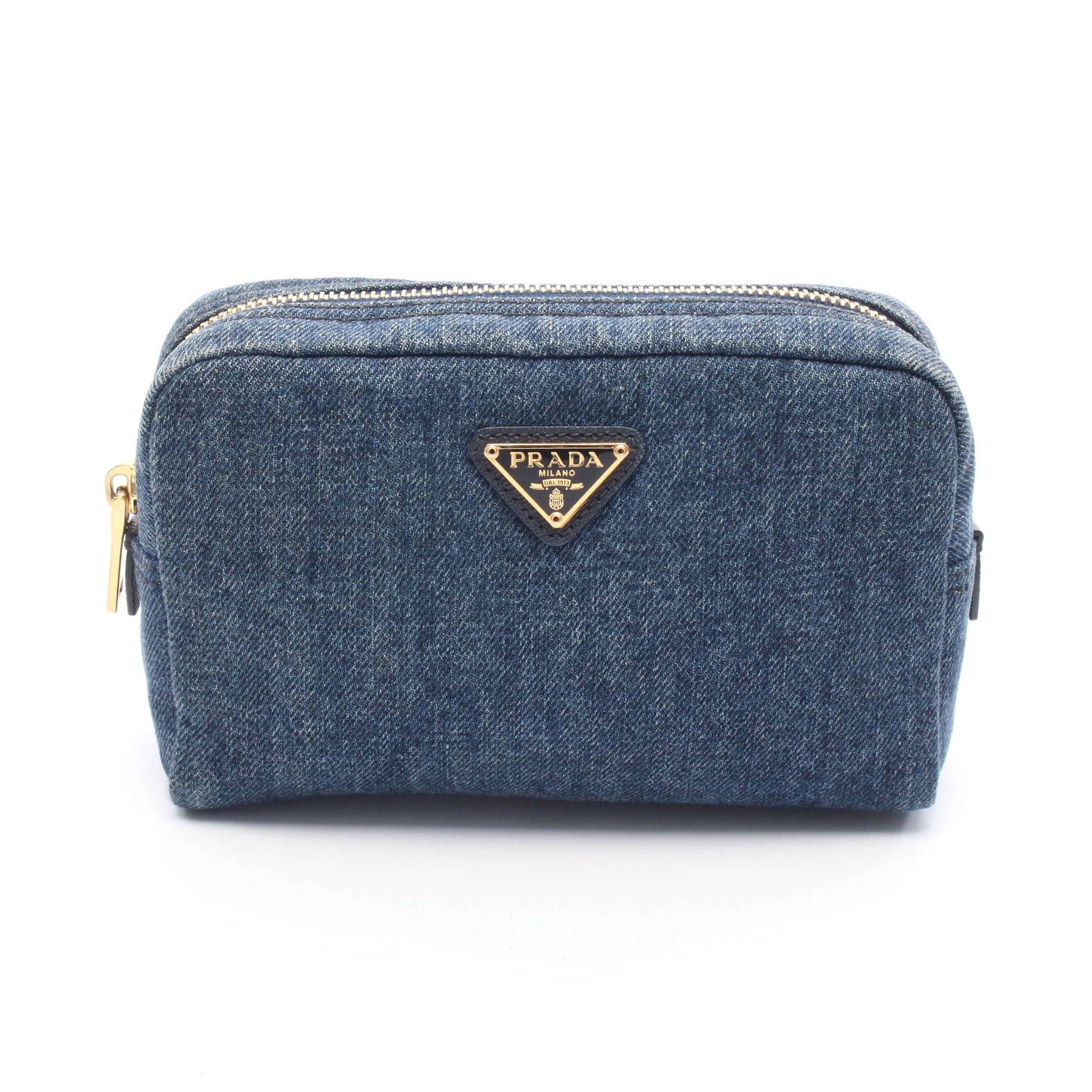 Prada Prada Cosmetic Pouch Denim Saffiano Leather Blue Size ONE SIZE - 1 Thumbnail