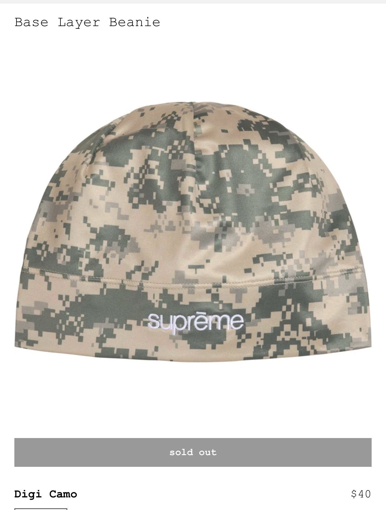 Supreme Supreme Base Layer Beanie Red Camo | Grailed