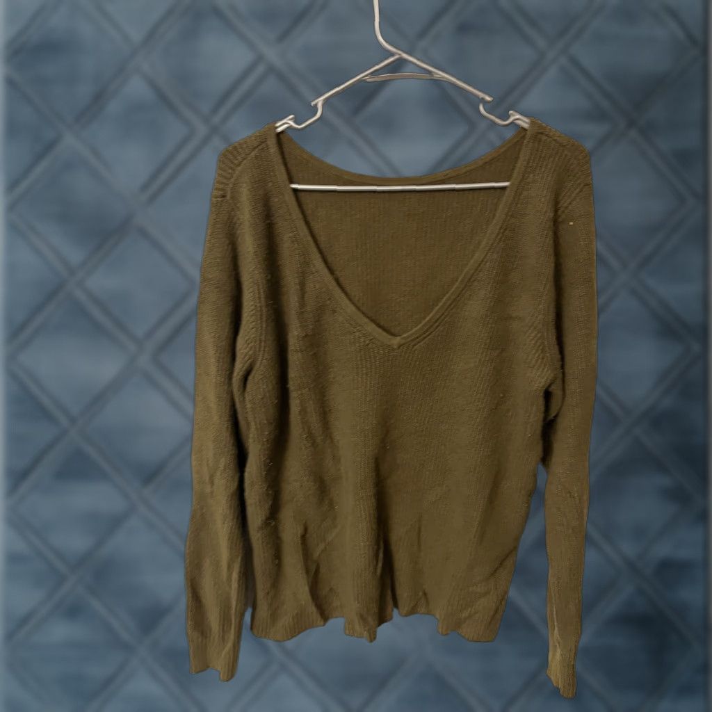 Gap GAP Womens Sweater L Brown Deep V-Neck Knit Stretch Pullover Casual Size L / US 10 / IT 46 - 1 Thumbnail