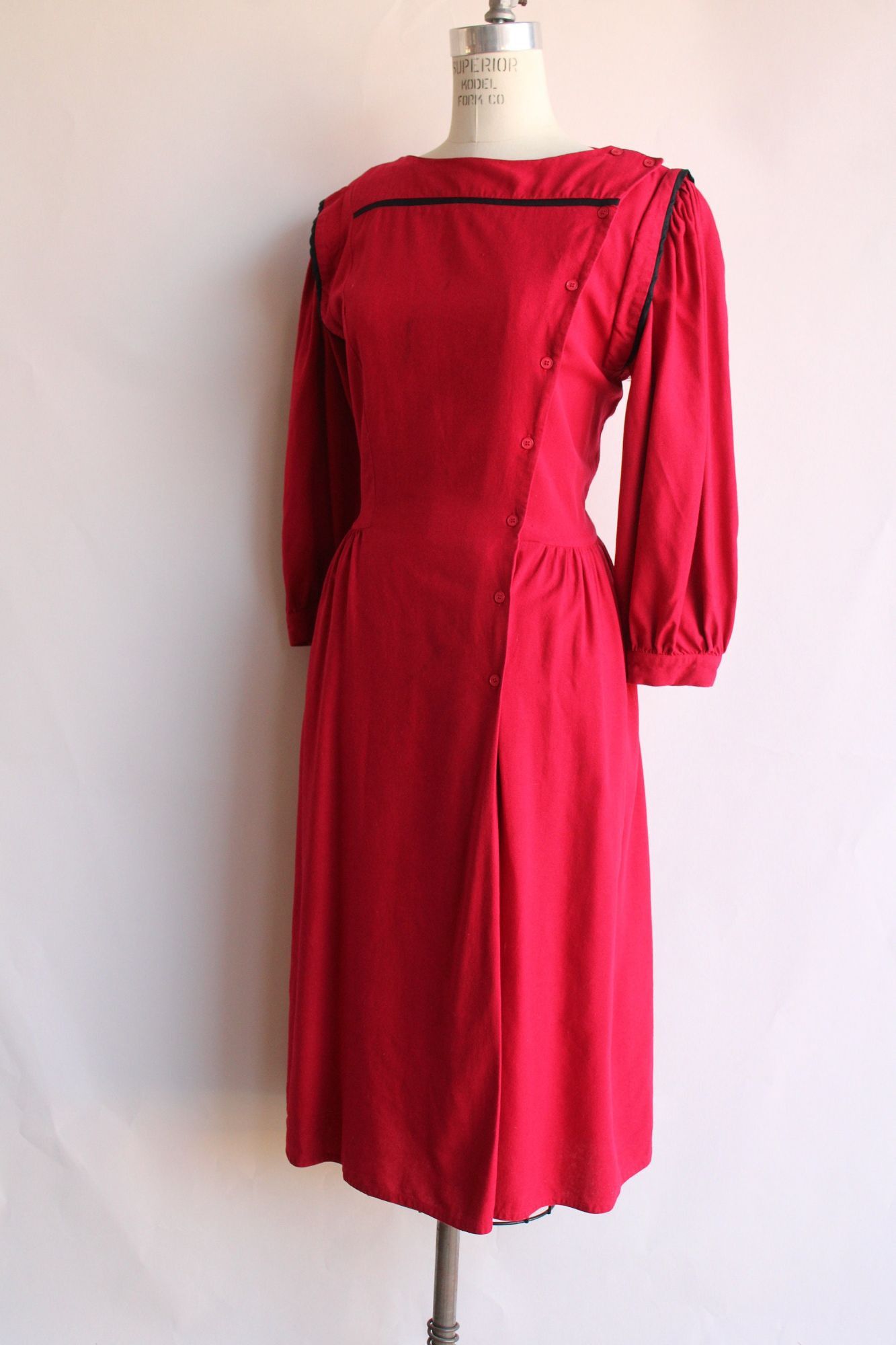 Vintage Vintage 1980s Dress, Joanie Char Red Silk Shirtwaist with Bl Size XL / US 12-14 / IT 48-50 - 7 Thumbnail