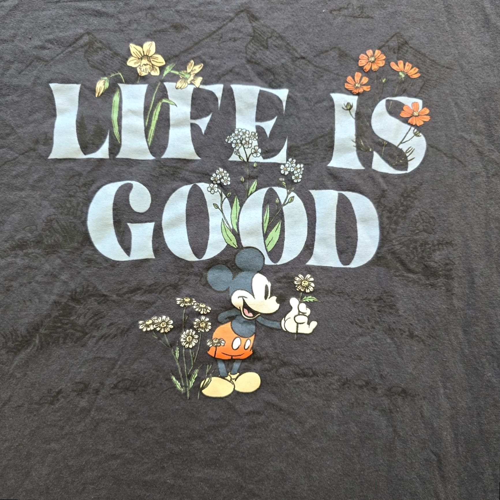 Disney Disney Mickey Mouse Top Womens M Gray Life Is Good Floral Casual Shirt Size M / US 6-8 / IT 42-44 - 3 Thumbnail