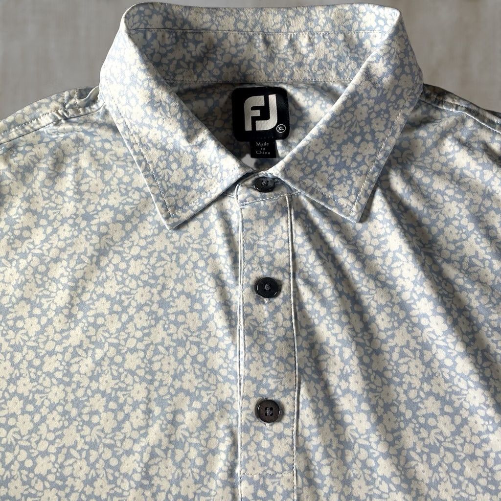 Footjoy FootJoy Polo XL Geometric Floral Golf Performance FJ Flowers Light Blue Men Polo Short Sleeve Breathable All Seasons Regular Classic Sports Size US XL / EU 56 / 4 - 1 Thumbnail