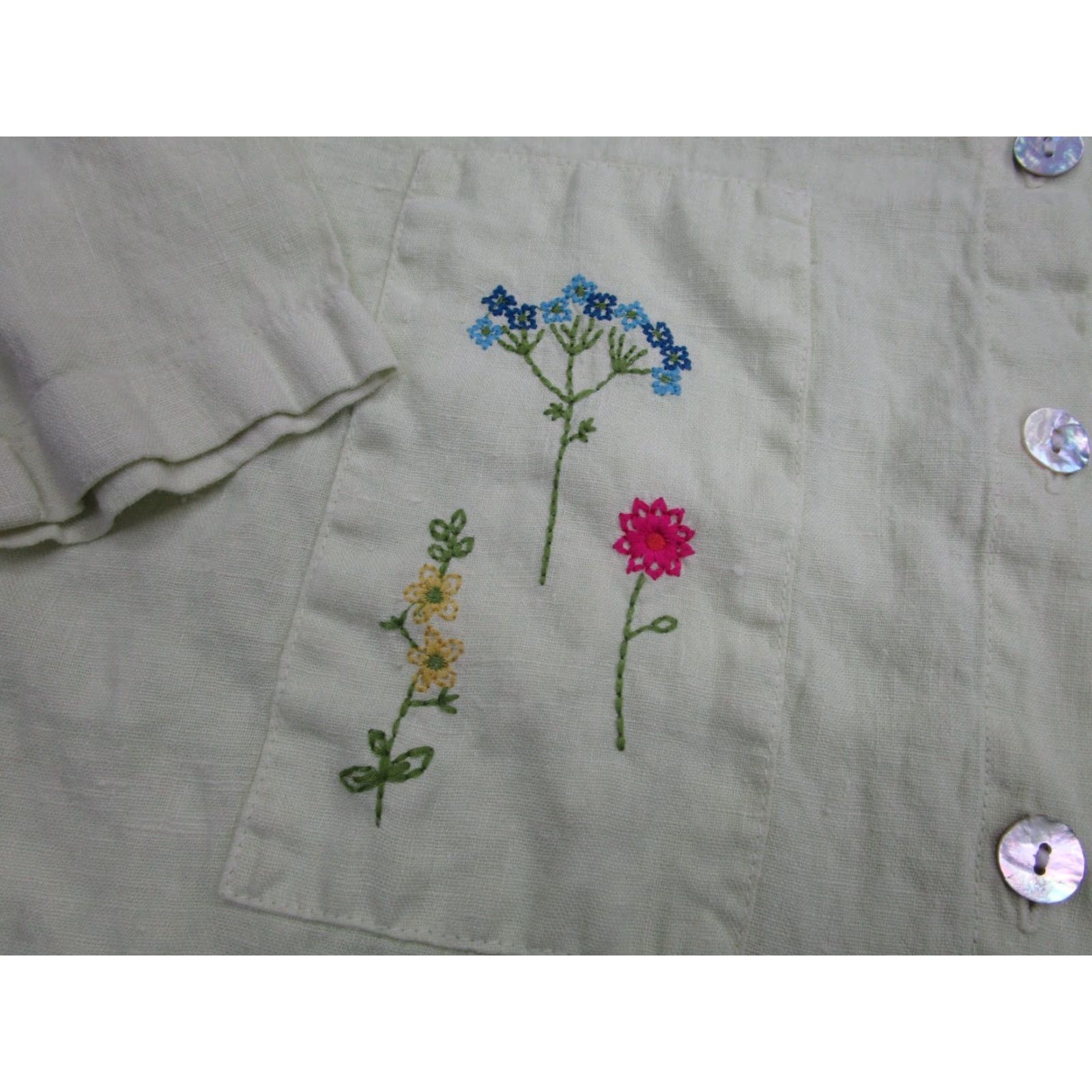 Marcs VINTAGE Hot Cotton Shirt Women Button-Up Tunic Linen Embroidered Green Small Long Sleeve Collared Oversized Bohemian Lagenlook Button Size S / US 4 / IT 40 - 4 Thumbnail