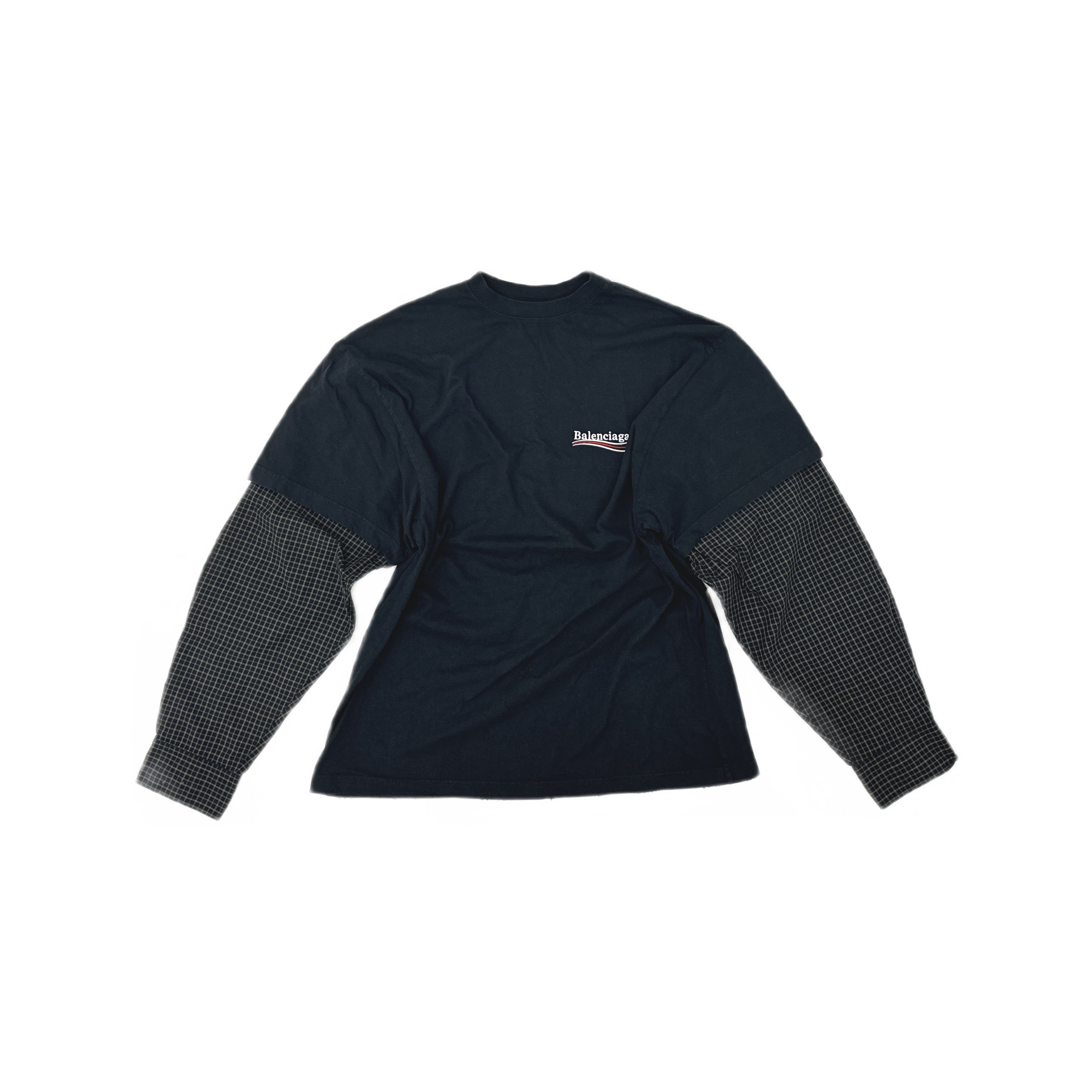 Balenciaga Balenciaga Logo Embroidered Plaid Sleeve Long Sleeve T-Shirt Size US L / EU 52-54 / 3 - 1 Thumbnail