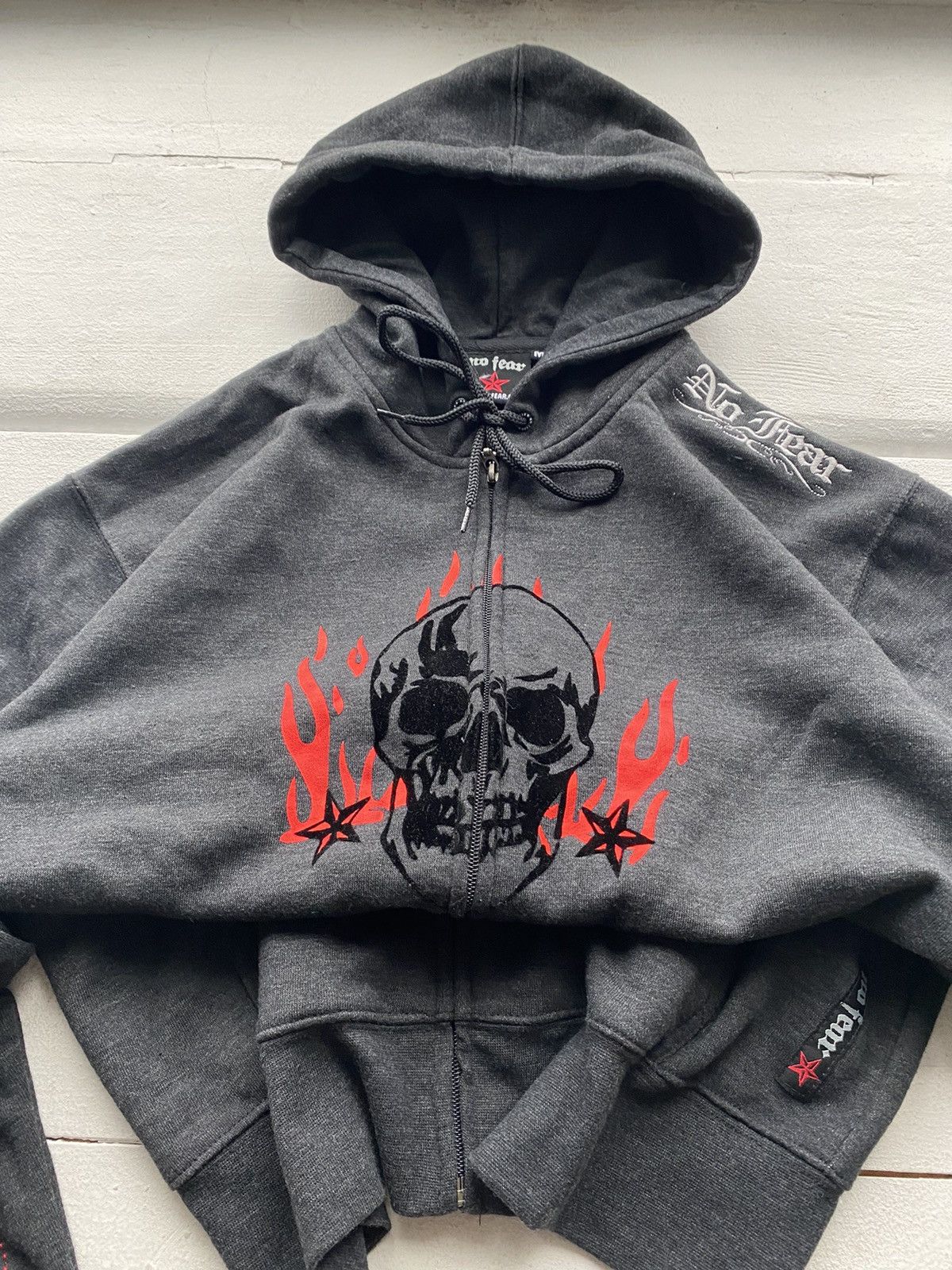No Fear × Vintage 🔥90s No Fear Skull Gothic Flame Zip Up Hoodie Mens Vintage M Size US M / EU 48-50 / 2 - 2 Thumbnail