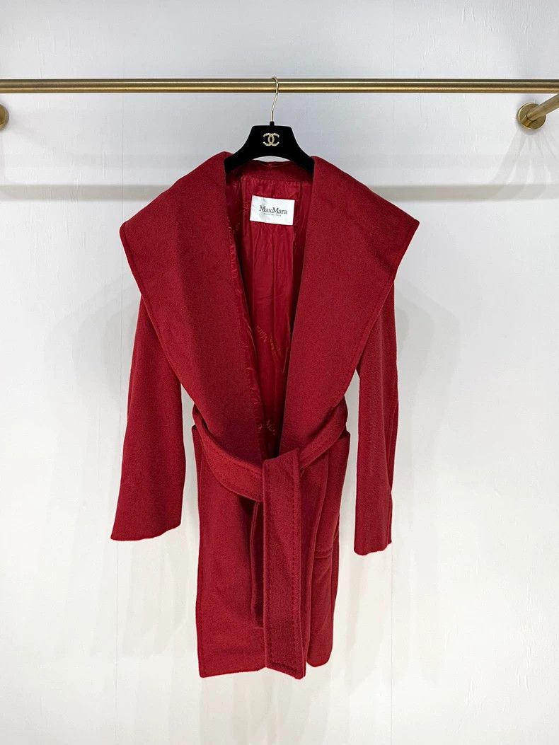 Max Mara Max Mara Red Bathrobe Hooded Camel Coat Size L / US 10 / IT 46 - 1 Thumbnail