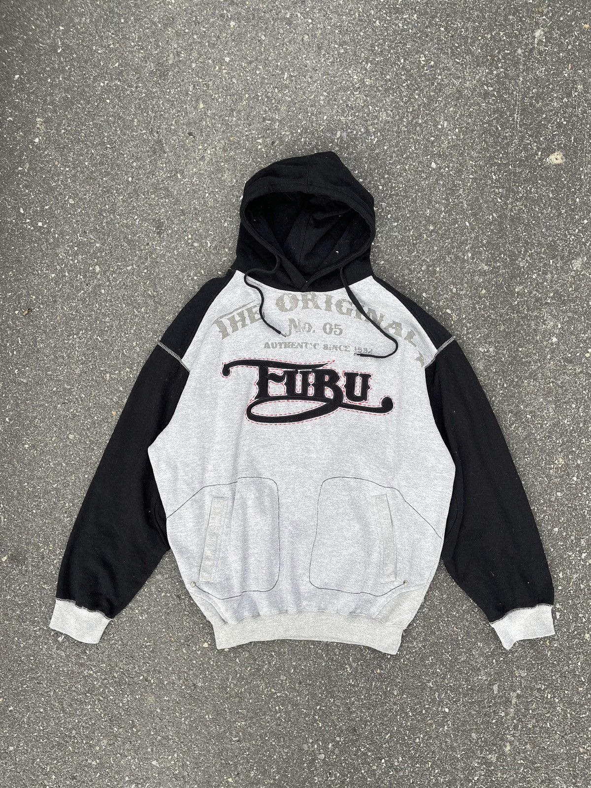 Fubu oversize hoodie vintage big logo rap gray