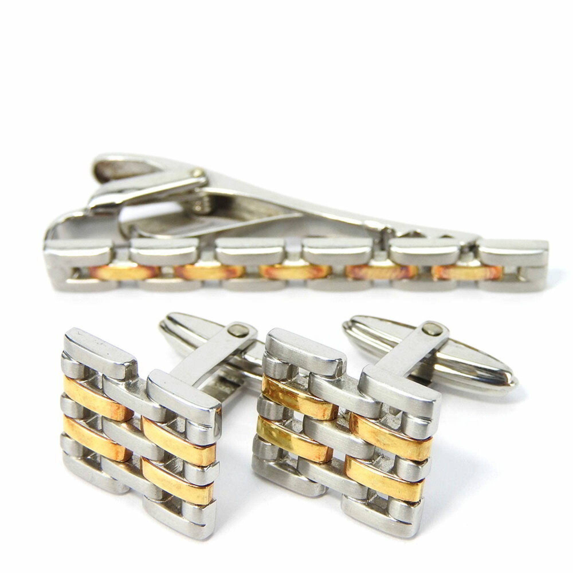 image of Alfred Dunhill Dunhill Cuffs Metal Silver Gold Cufflinks Tie Clip Set Gp Men's