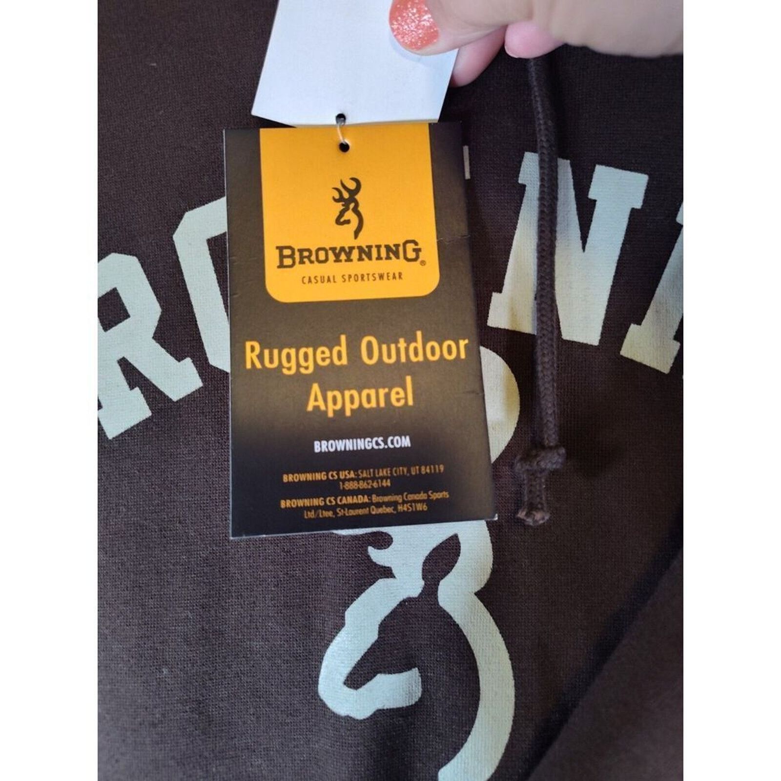 & Other Stories Browning Hoodie Mens Size Large Brown Front Pocket Spellout Size US L / EU 52-54 / 3 - 11 Thumbnail
