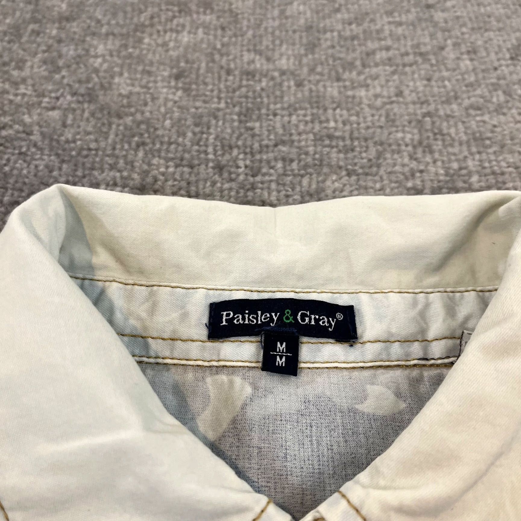 Vintage PAISLEY & Gray Shirt Mens Medium Blue Grey Camo Button Up Long Sleeve Collar NEW Size US M / EU 48-50 / 2 - 4 Thumbnail