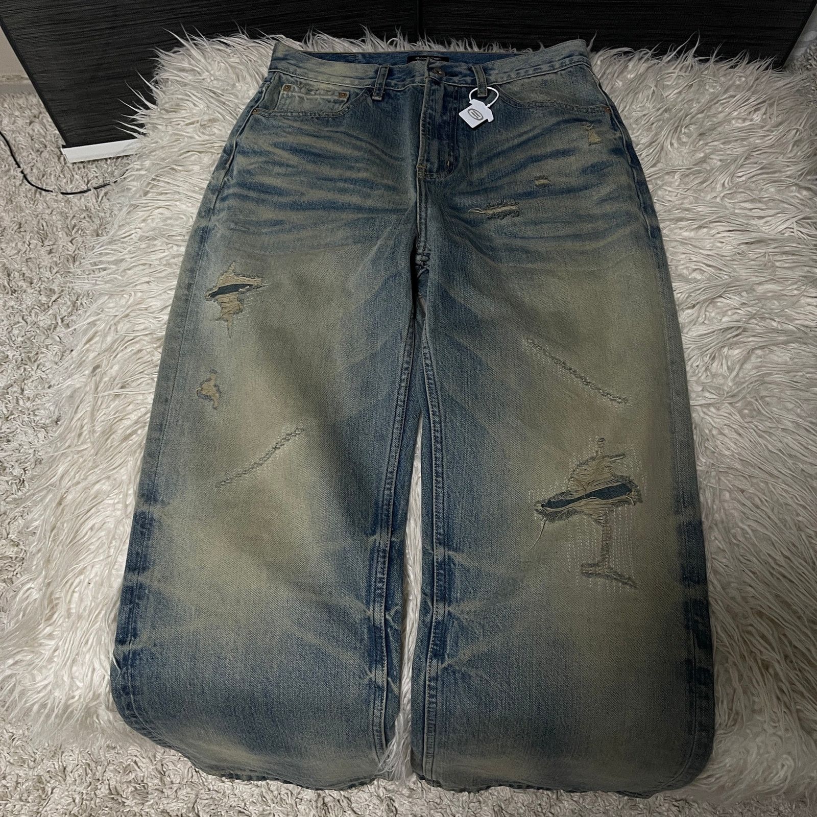 If Six Was Nine × Japanese Brand × Vintage Vintage Faded Wash Distressed Wideleg Baggy Denim Jeans Blue Size US 31 - 10 Thumbnail
