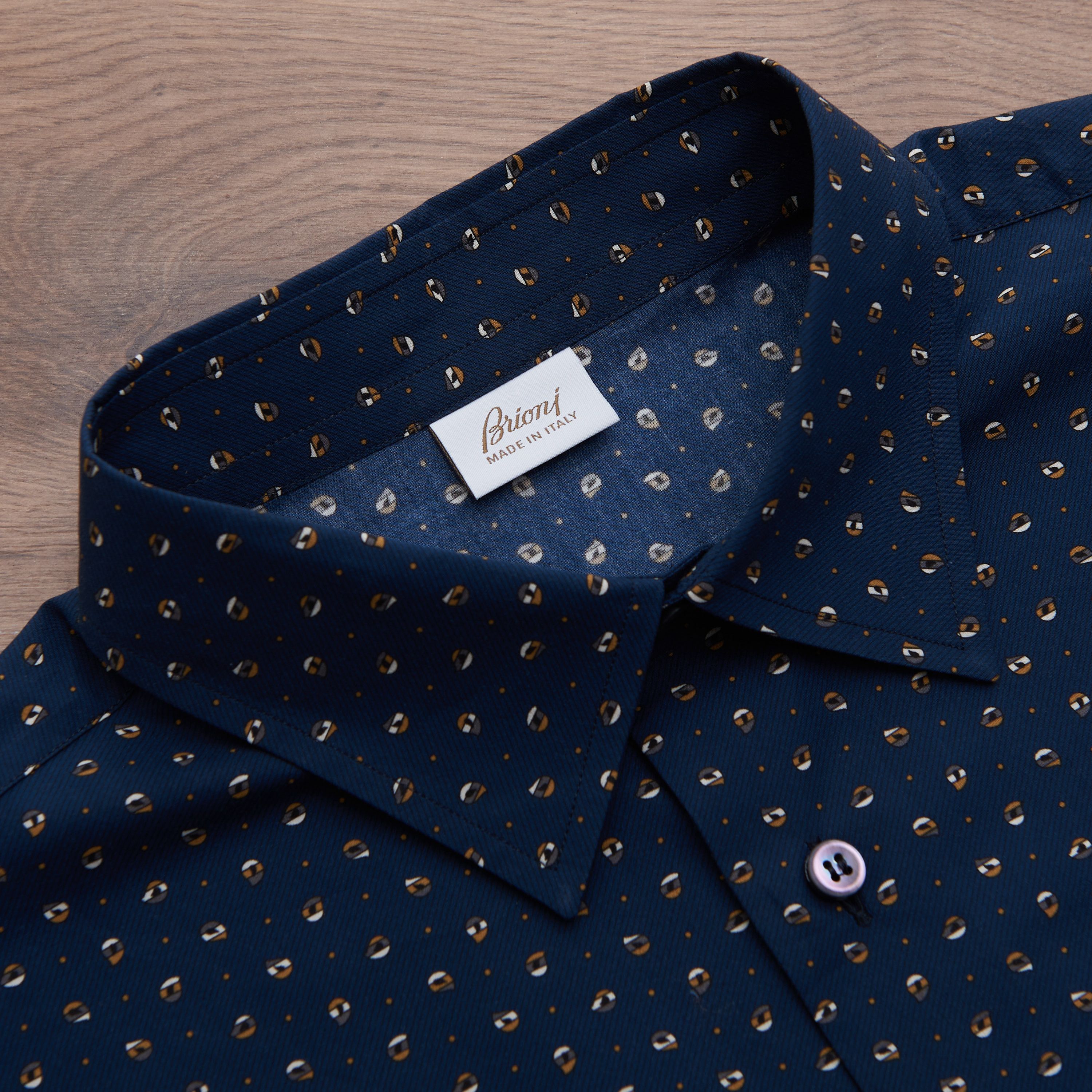 Brioni Longsleeve Fitted Shirt In Dark Blue Printed Cotton Size US M / EU 48-50 / 2 - 9 Thumbnail