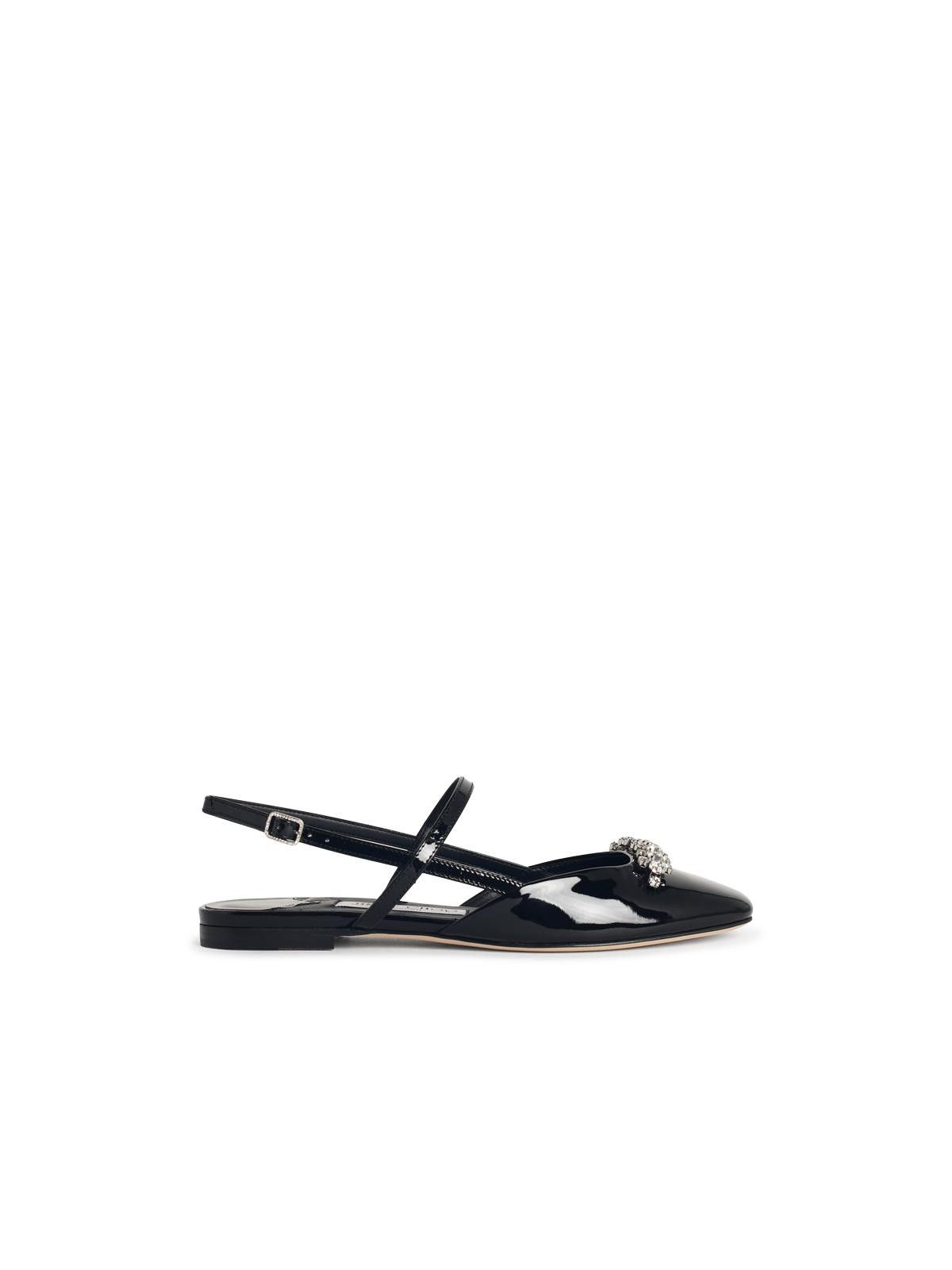 JIMMY CHOO 'Belinda Sb Flat' Black Leather Ballet Flats