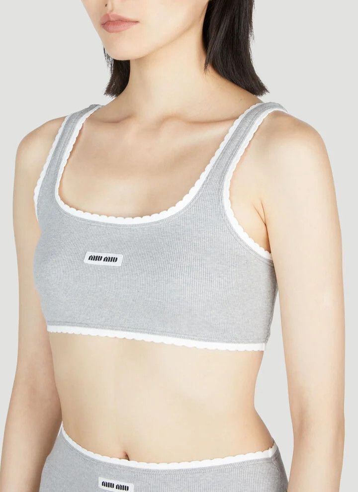 Miu Miu o1B3y1r0526 Logo Rib Crop Top in Grey Size L / US 10 / IT 46 - 5 Thumbnail