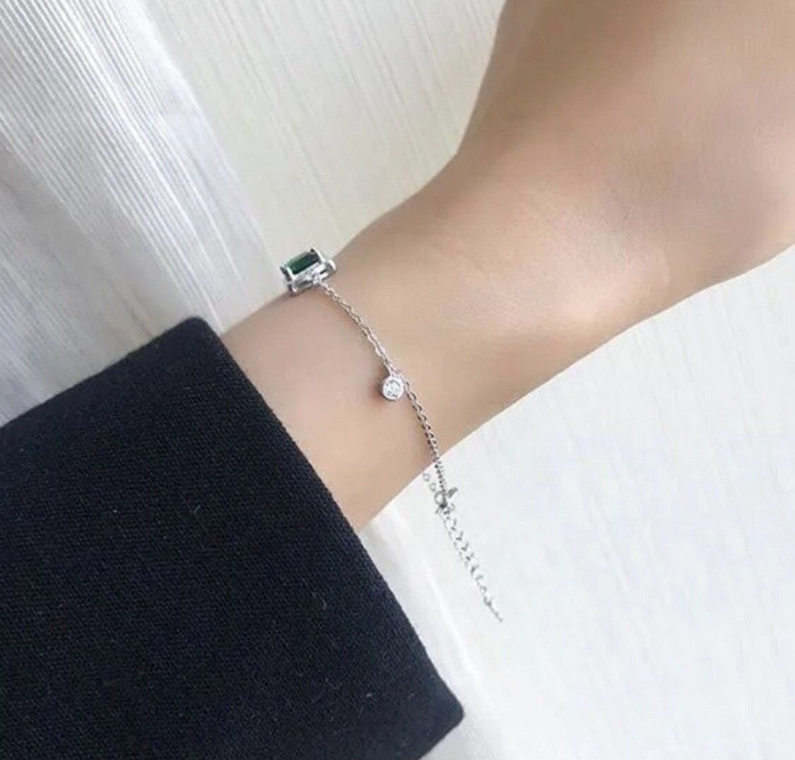 Vintage Green Emerald Crystal Chain Bracelet Size ONE SIZE - 3 Thumbnail